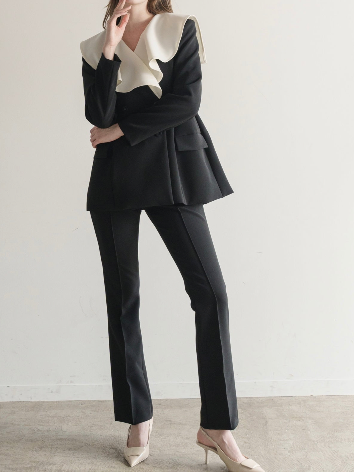 Ruffle 2way Peplum Jacket -Black