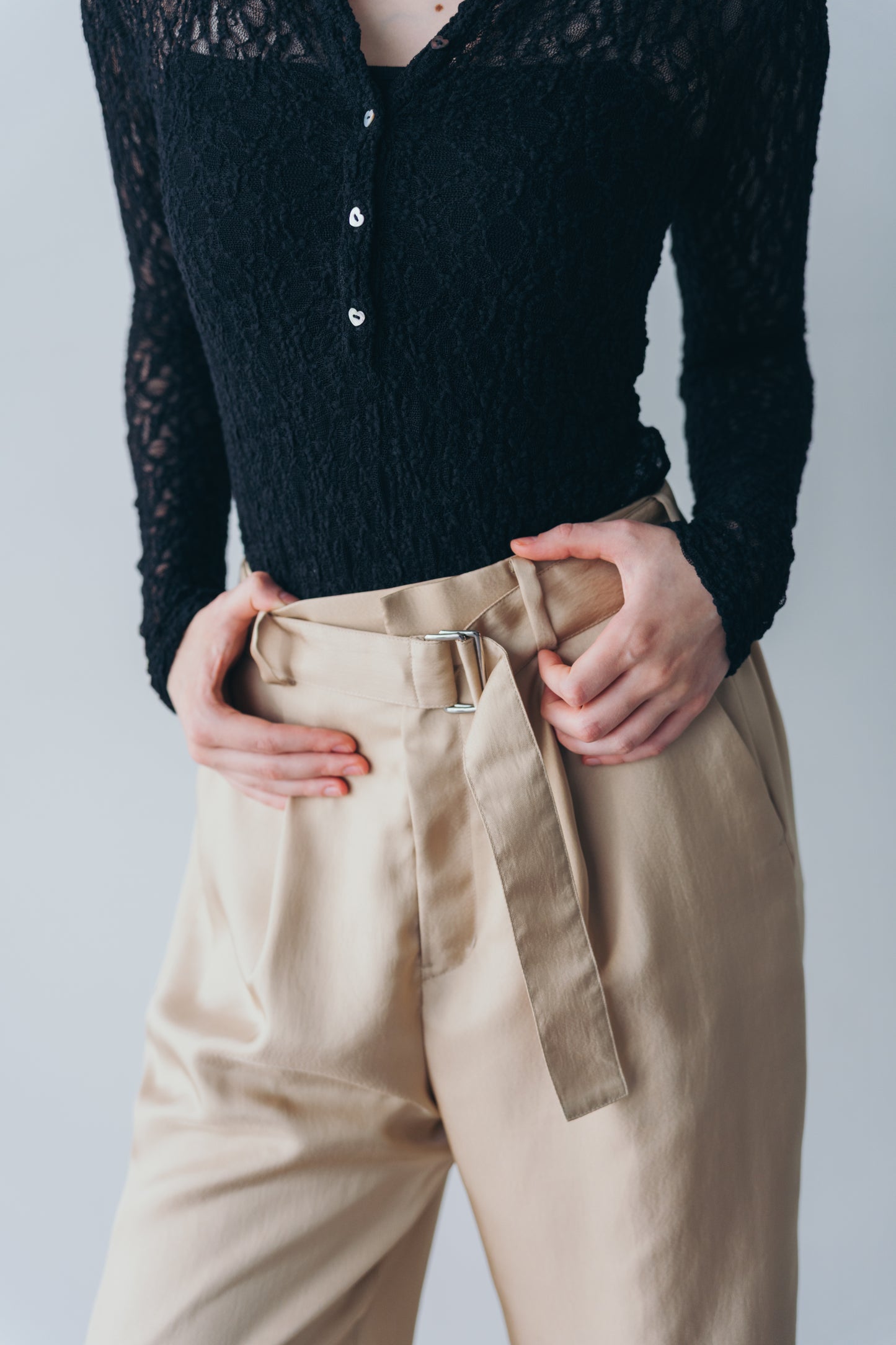 Satin wide pants - beige