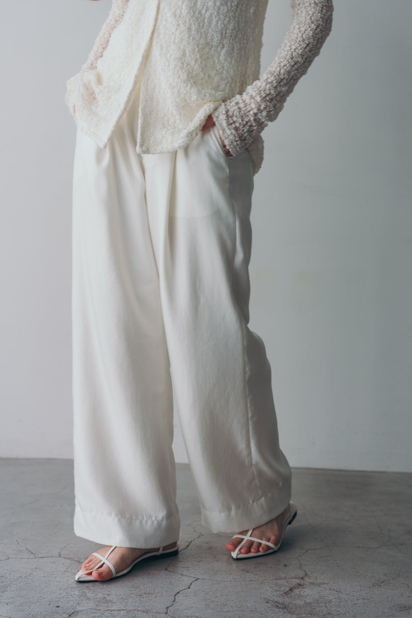Satin wide pants - White