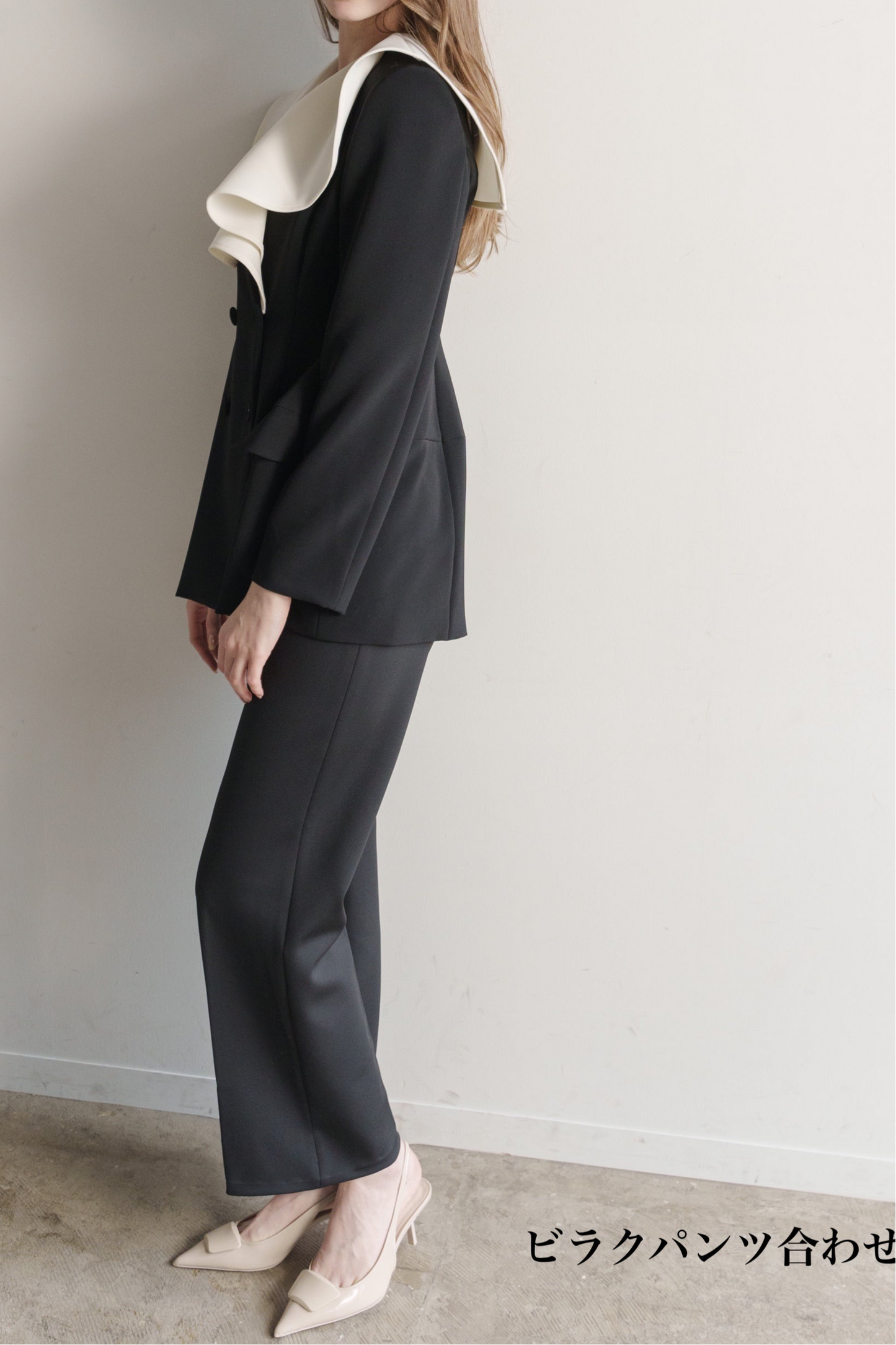 Ruffle 2way Peplum Jacket -Navy