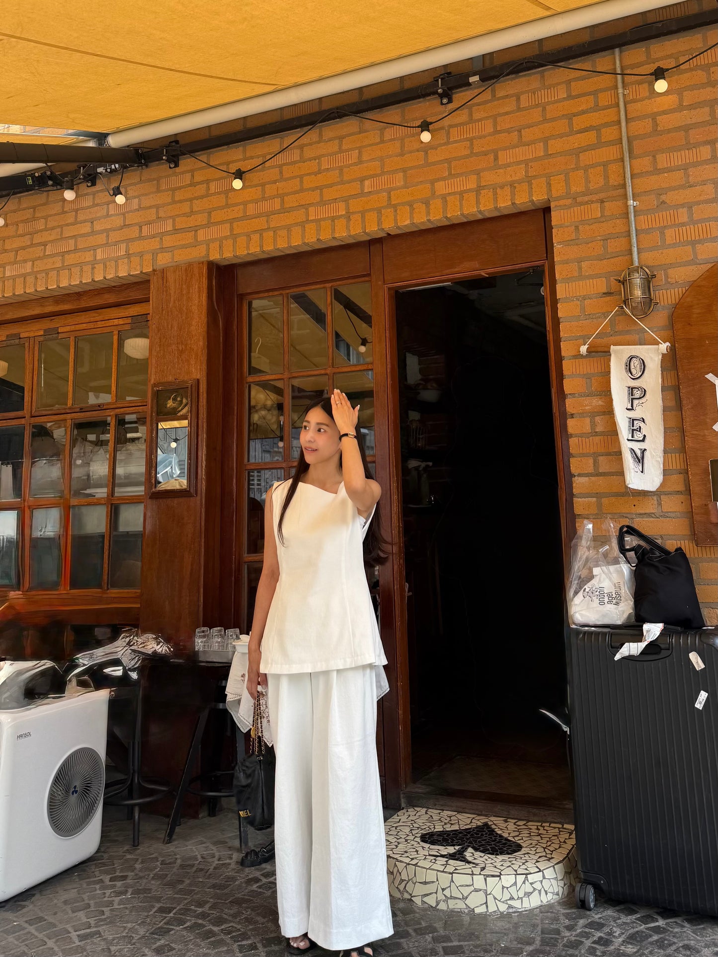 Lady linen like pants(White)