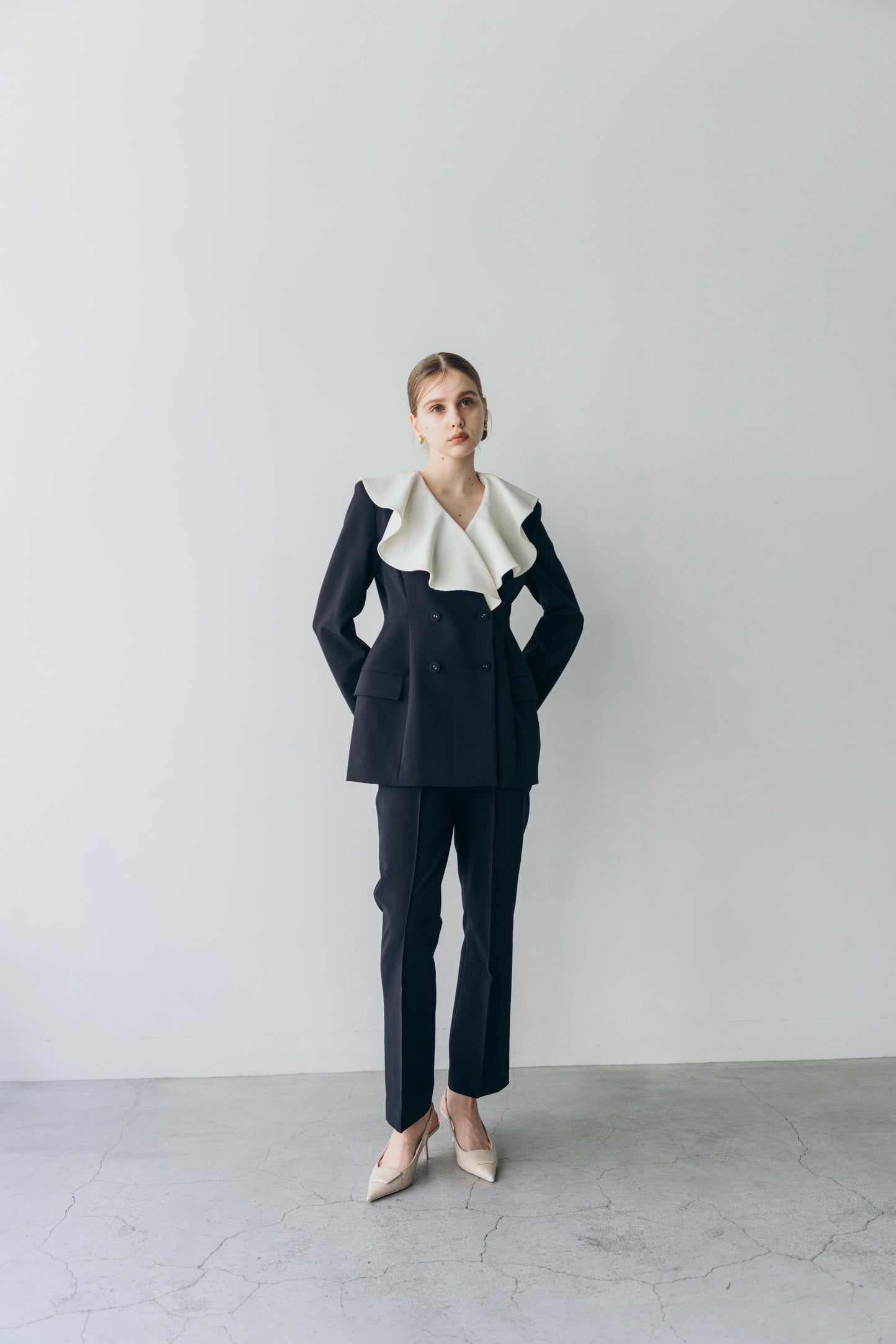 Ruffle 2way Peplum Jacket -Navy