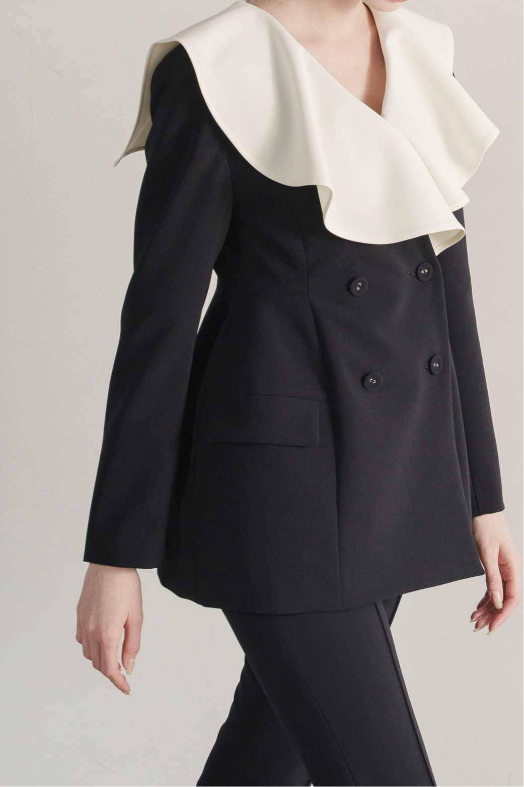Ruffle 2way Peplum Jacket -Navy