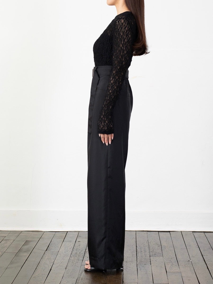 Satin wide pants - Black