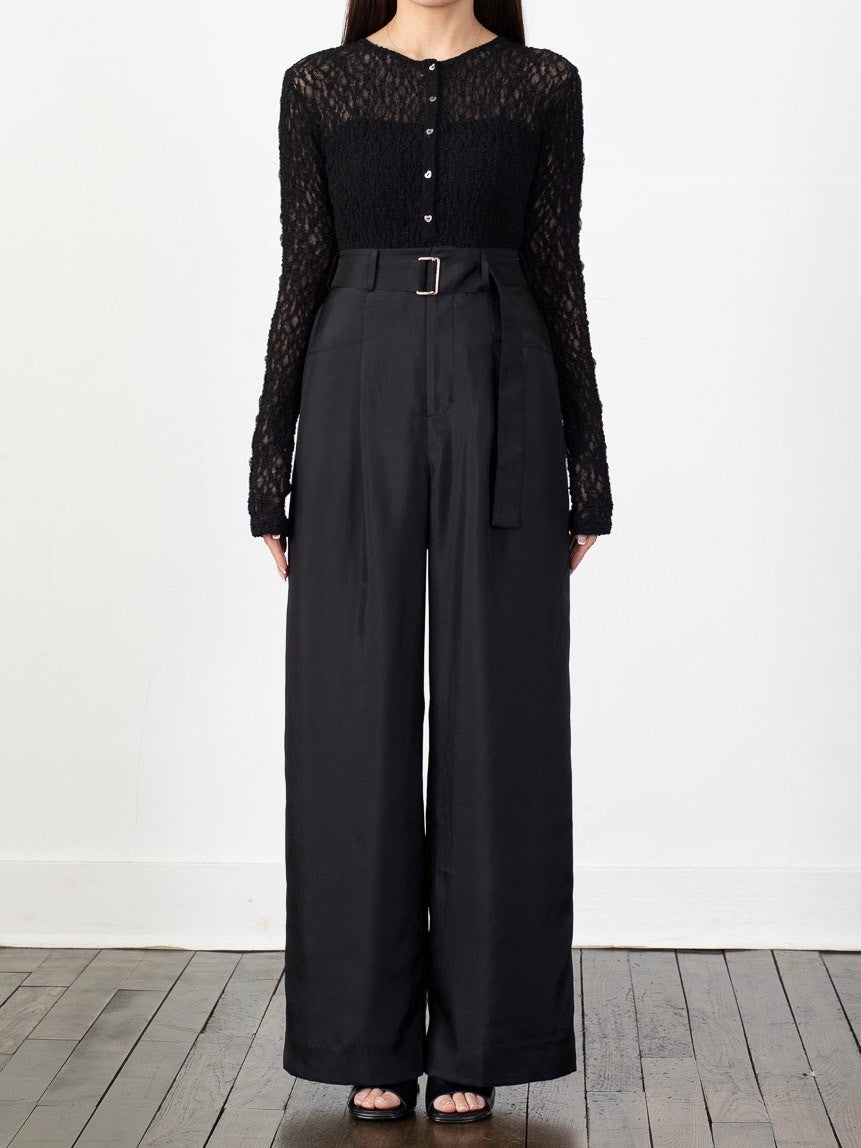 Satin wide pants - Black
