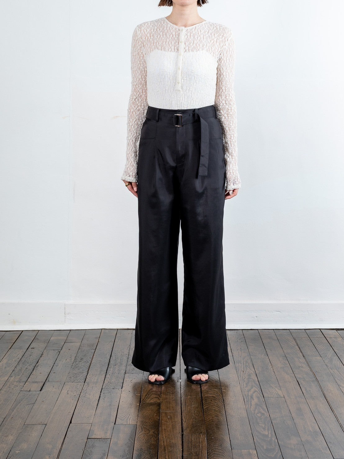Satin wide pants - Black
