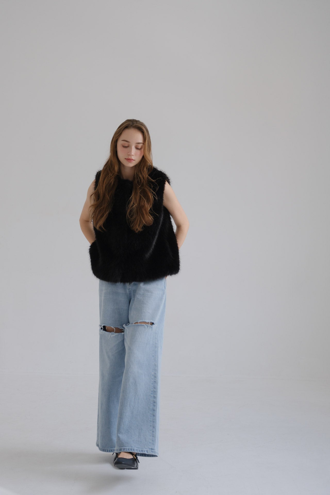 Eco fur vest / black