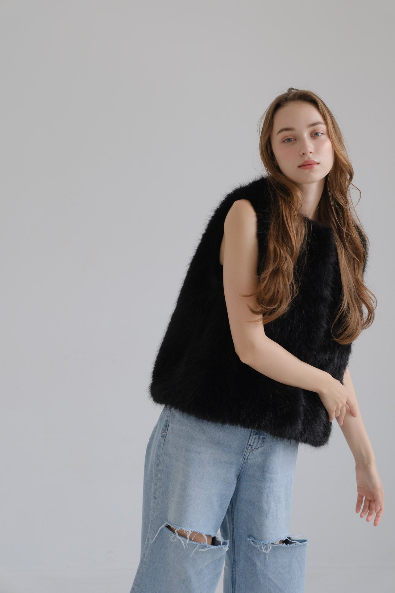 Eco fur vest / black