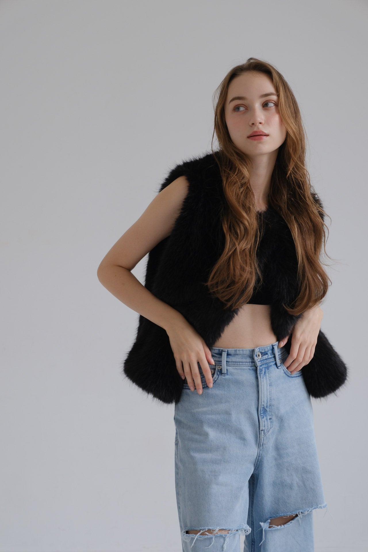 Eco fur vest / black