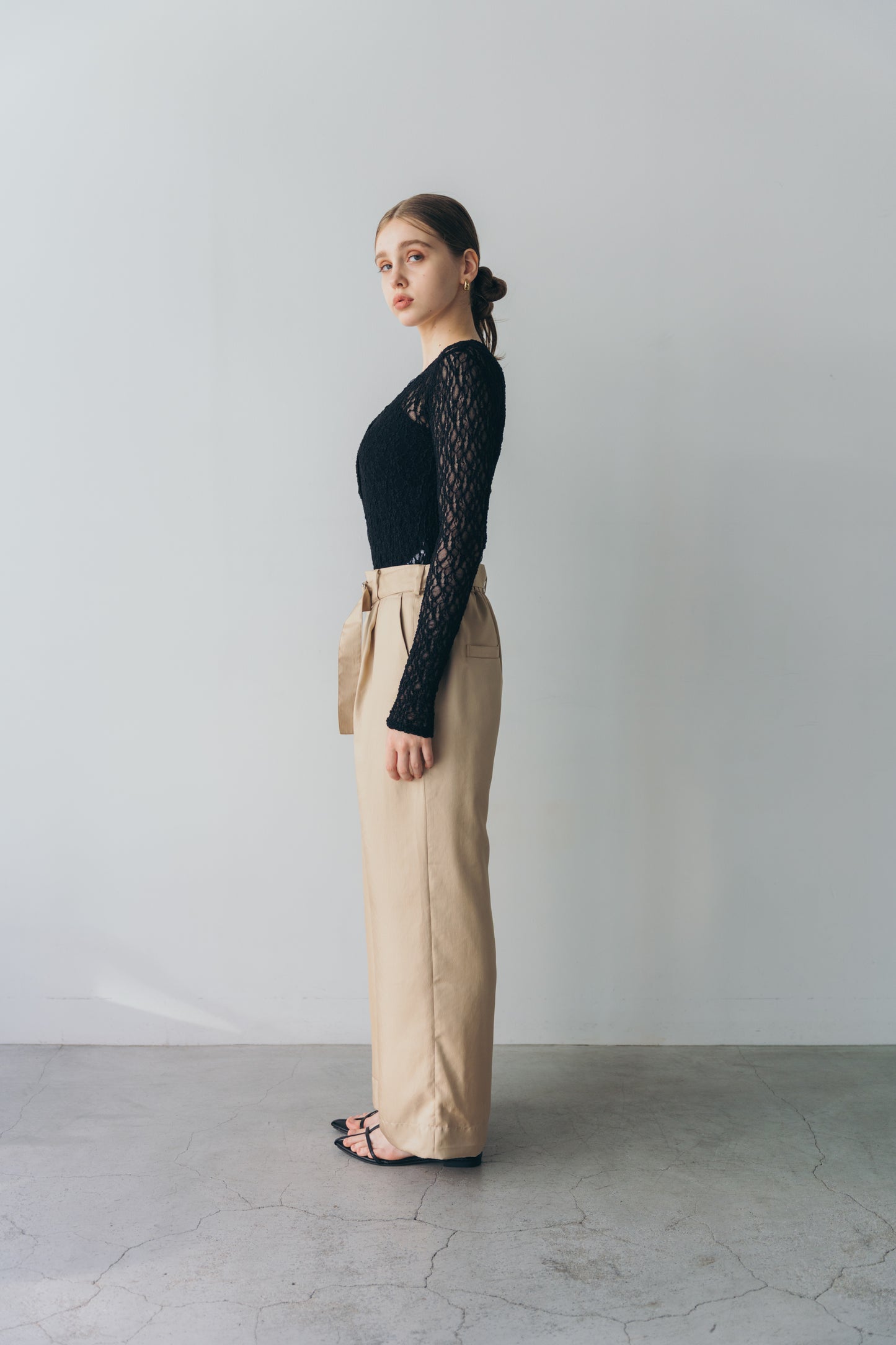 Satin wide pants - beige
