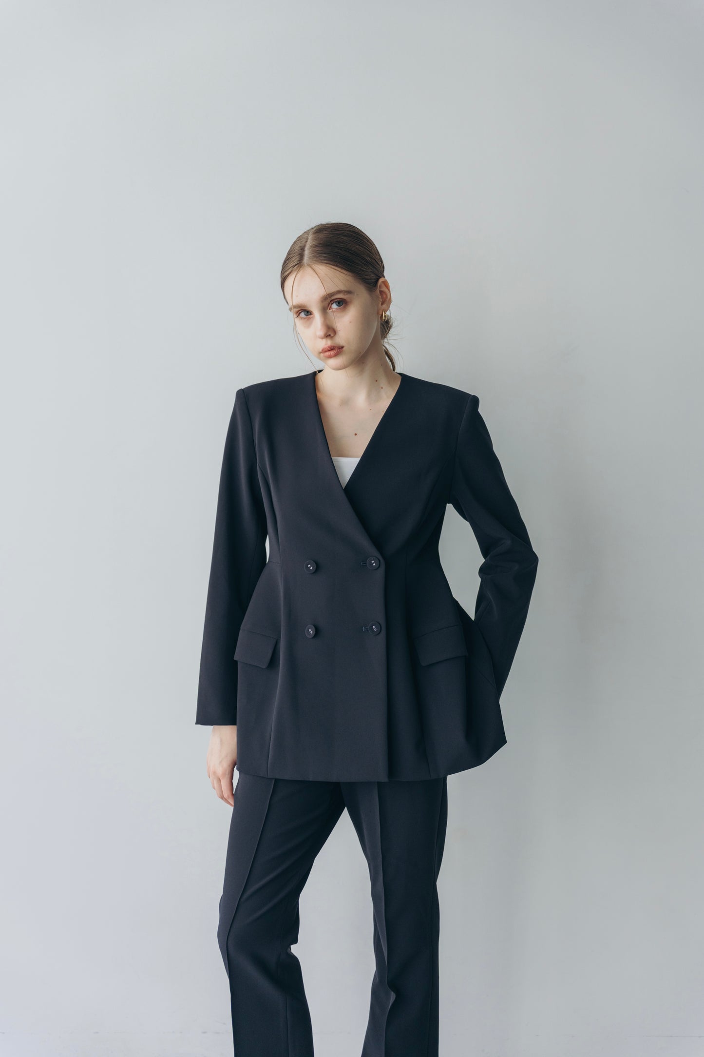 Ruffle 2way Peplum Jacket -Navy