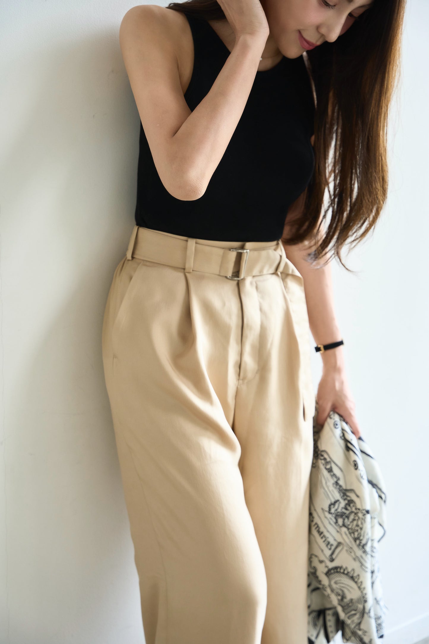 Satin wide pants - beige