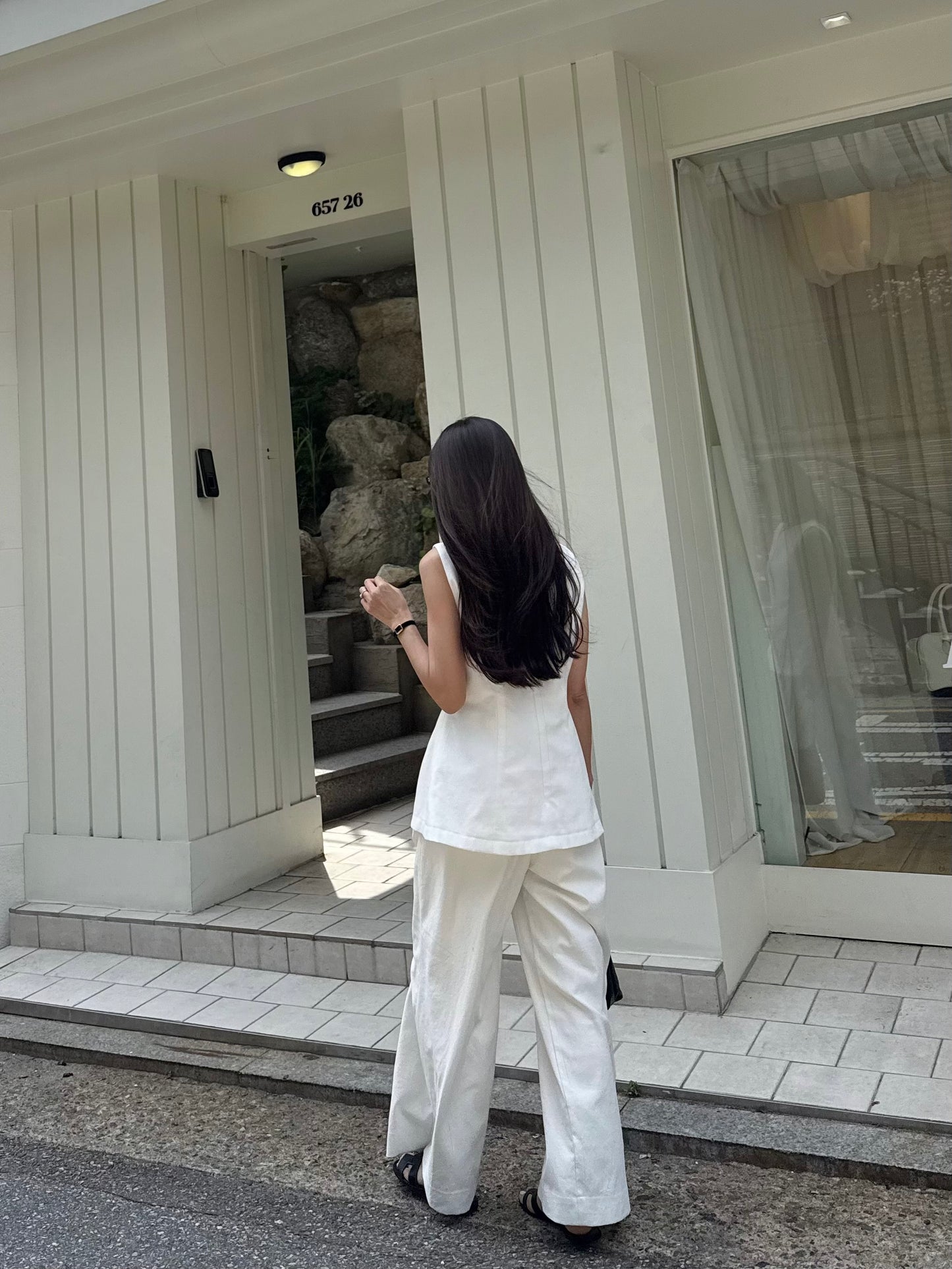 Lady linen like pants(White)