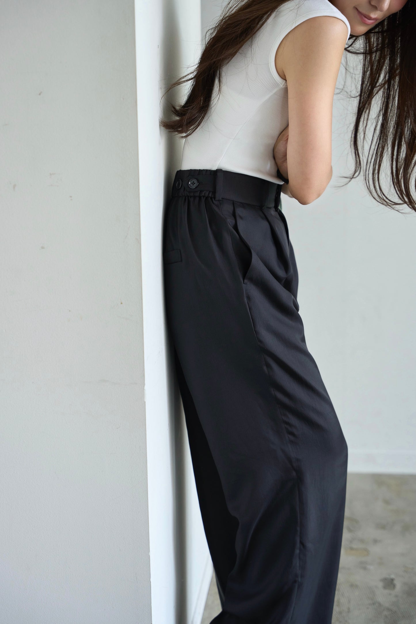 Satin wide pants - Black