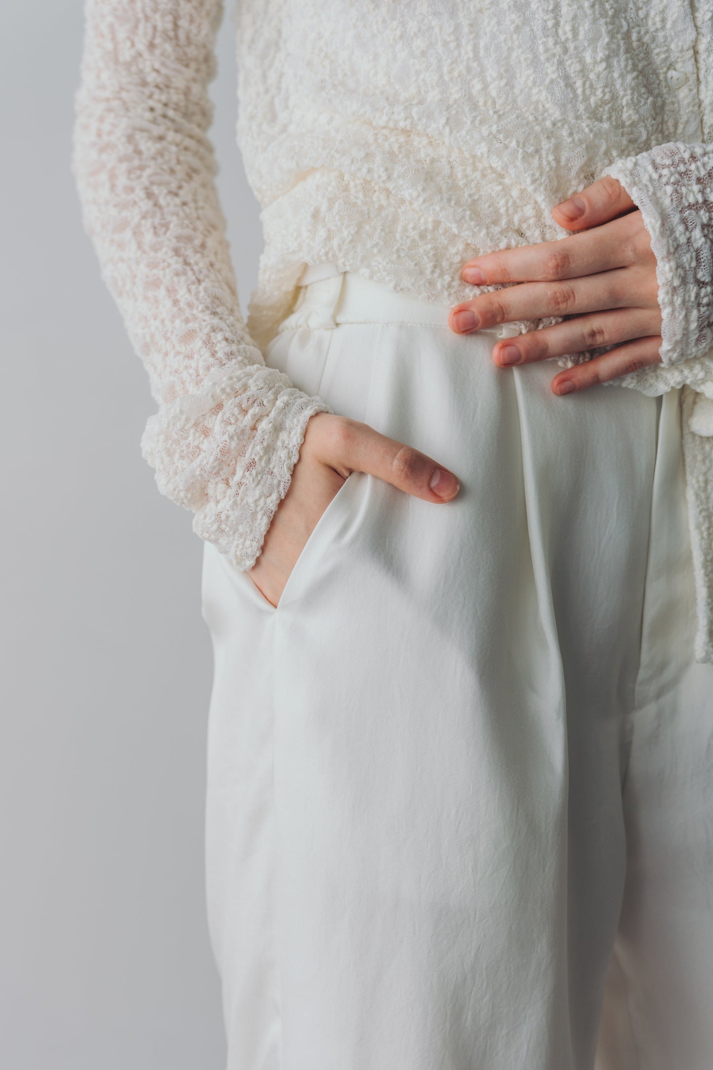 Satin wide pants - White