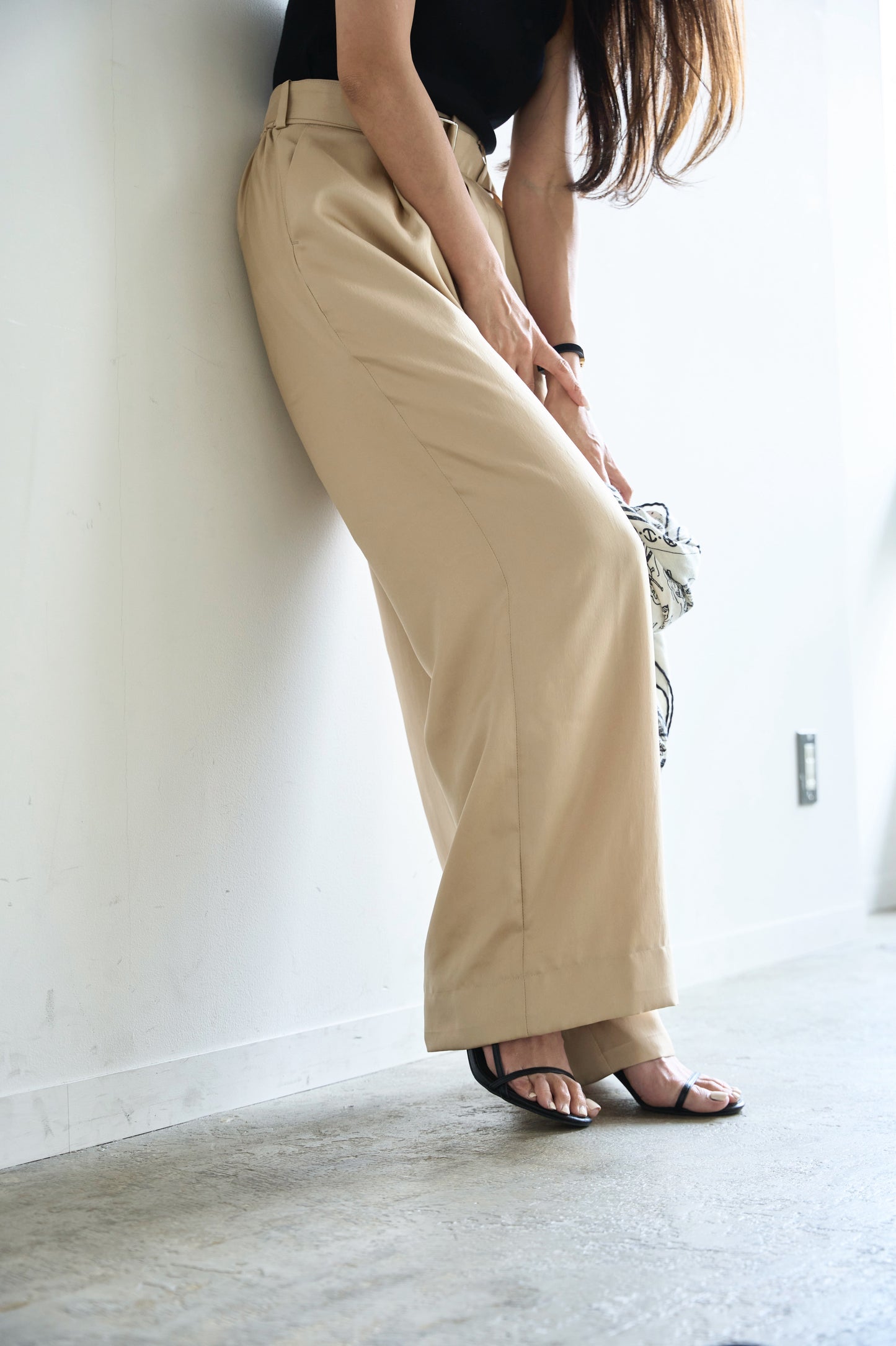 Satin wide pants - beige