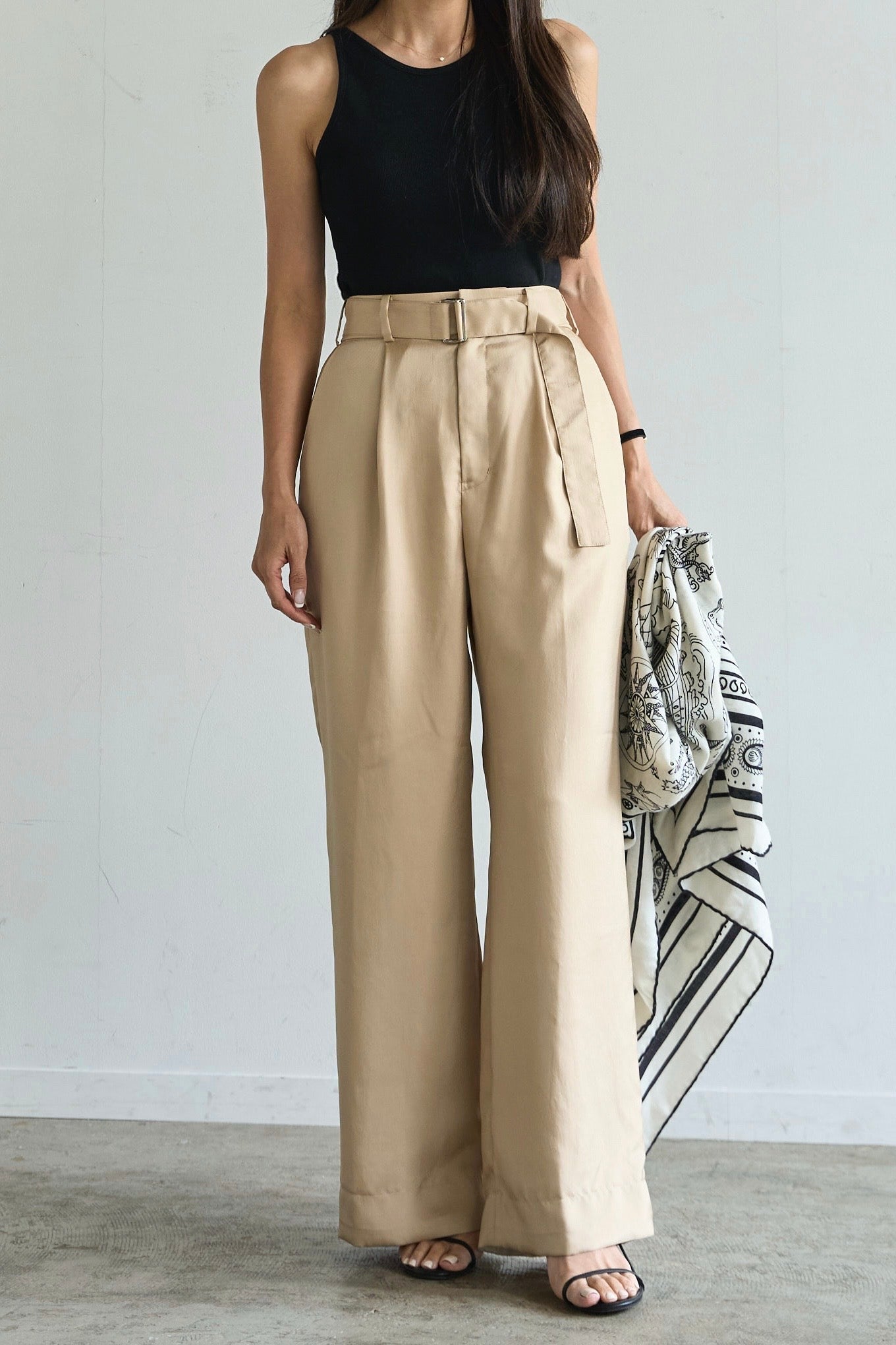 Satin wide pants - beige