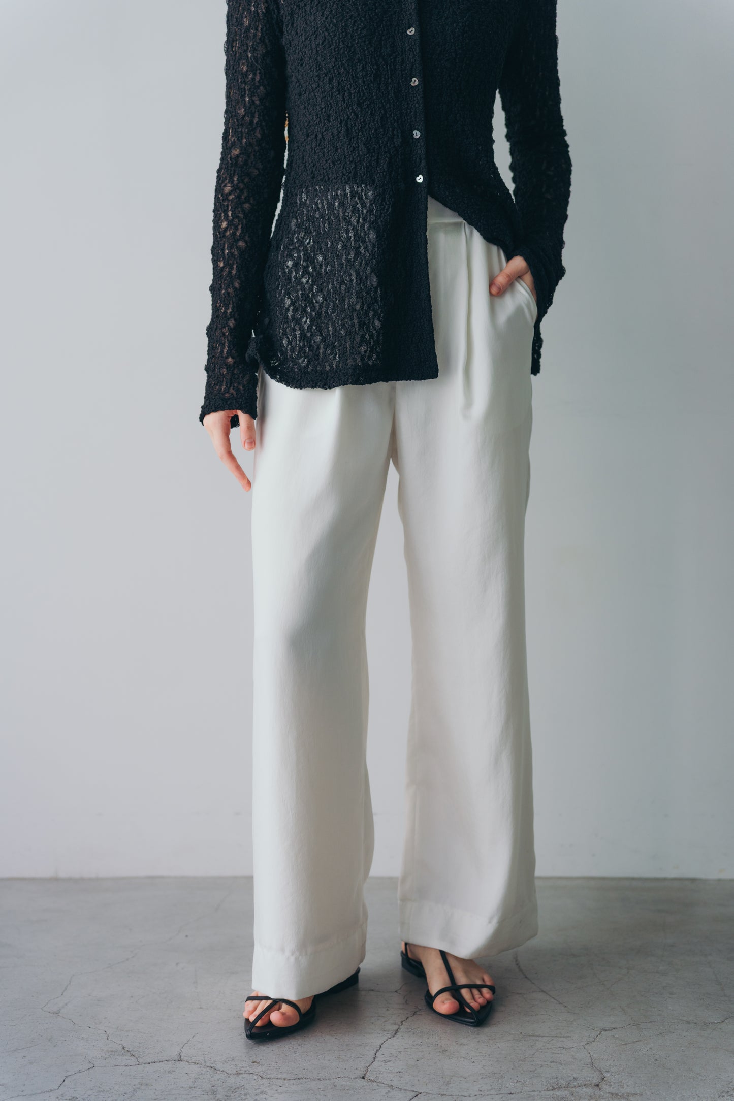 Satin wide pants - White