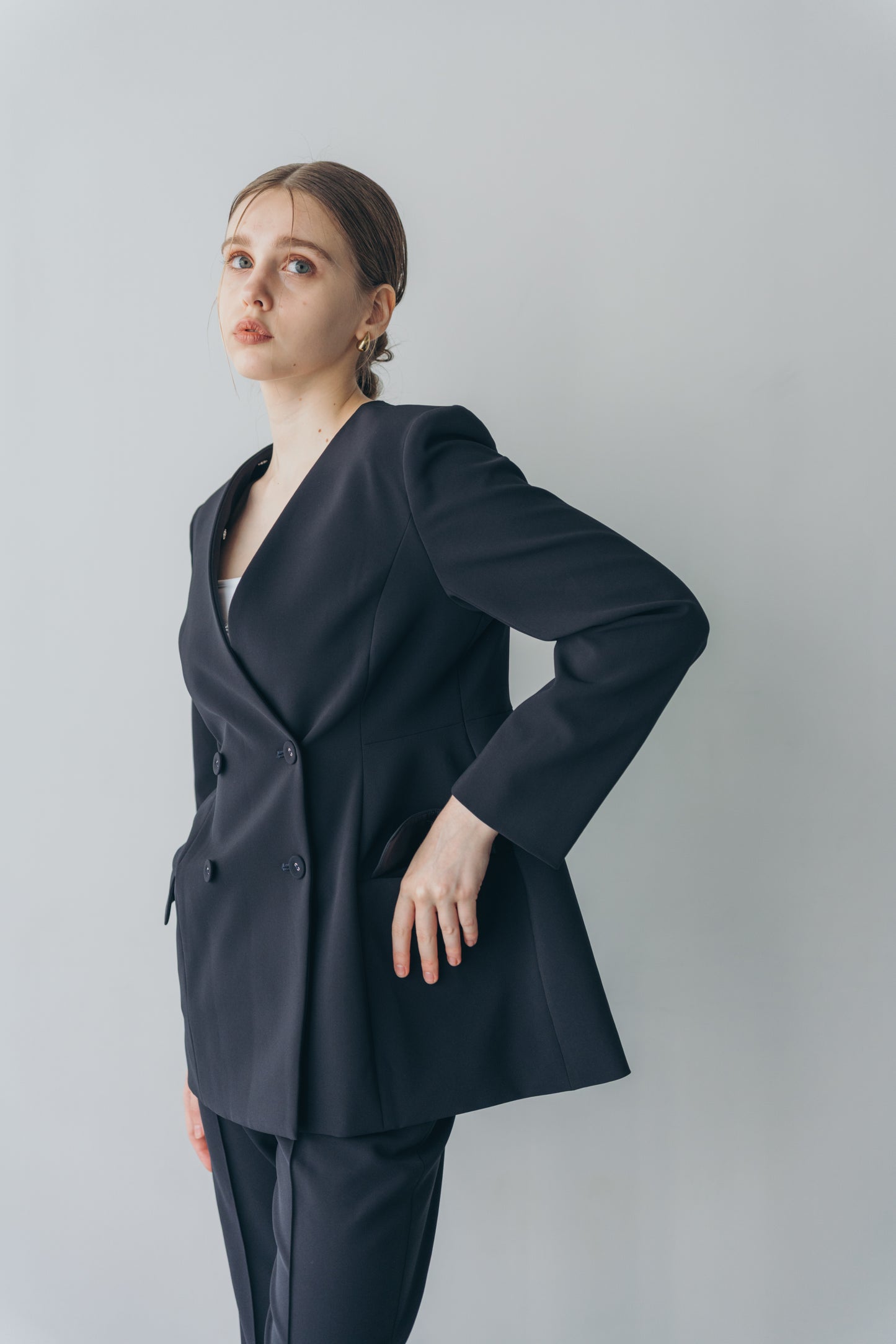 Ruffle 2way Peplum Jacket -Navy