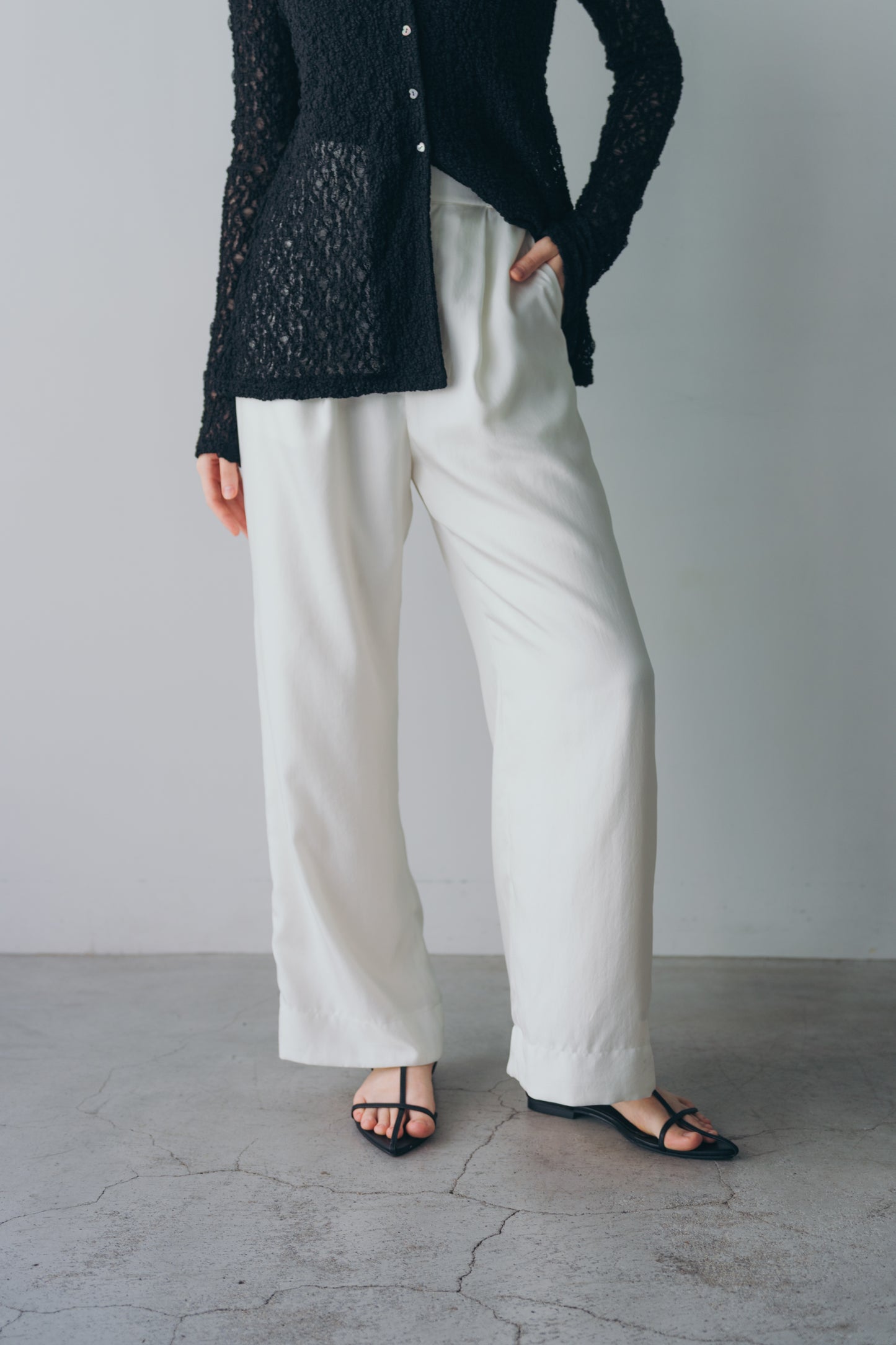 Satin wide pants - White