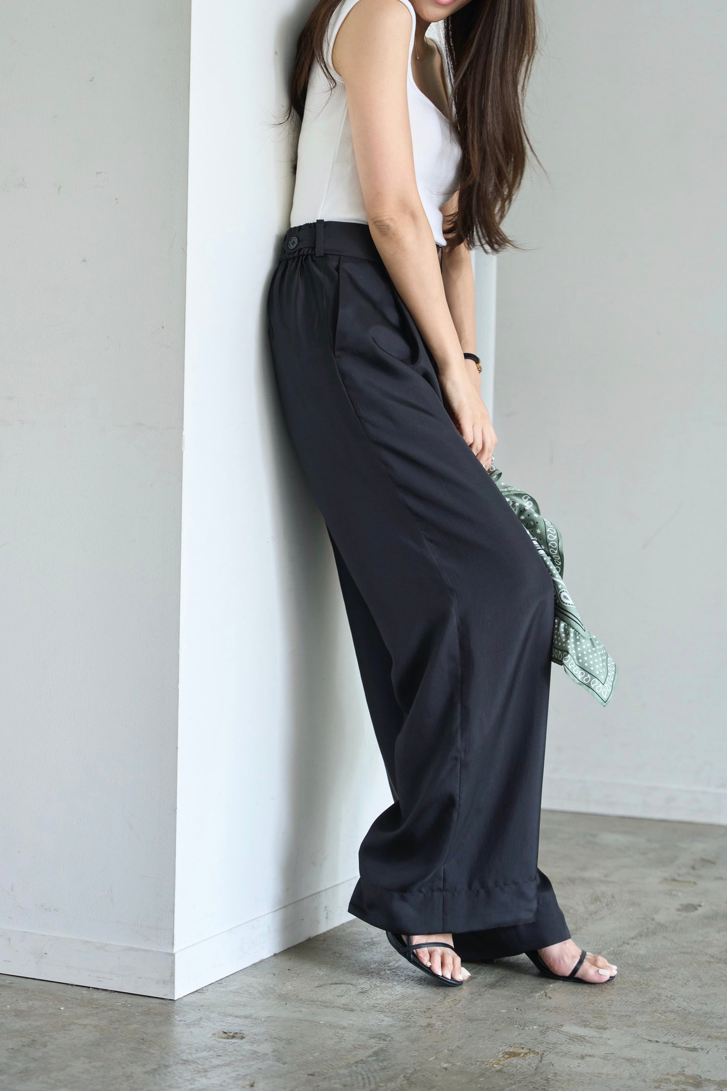 Satin wide pants - Black