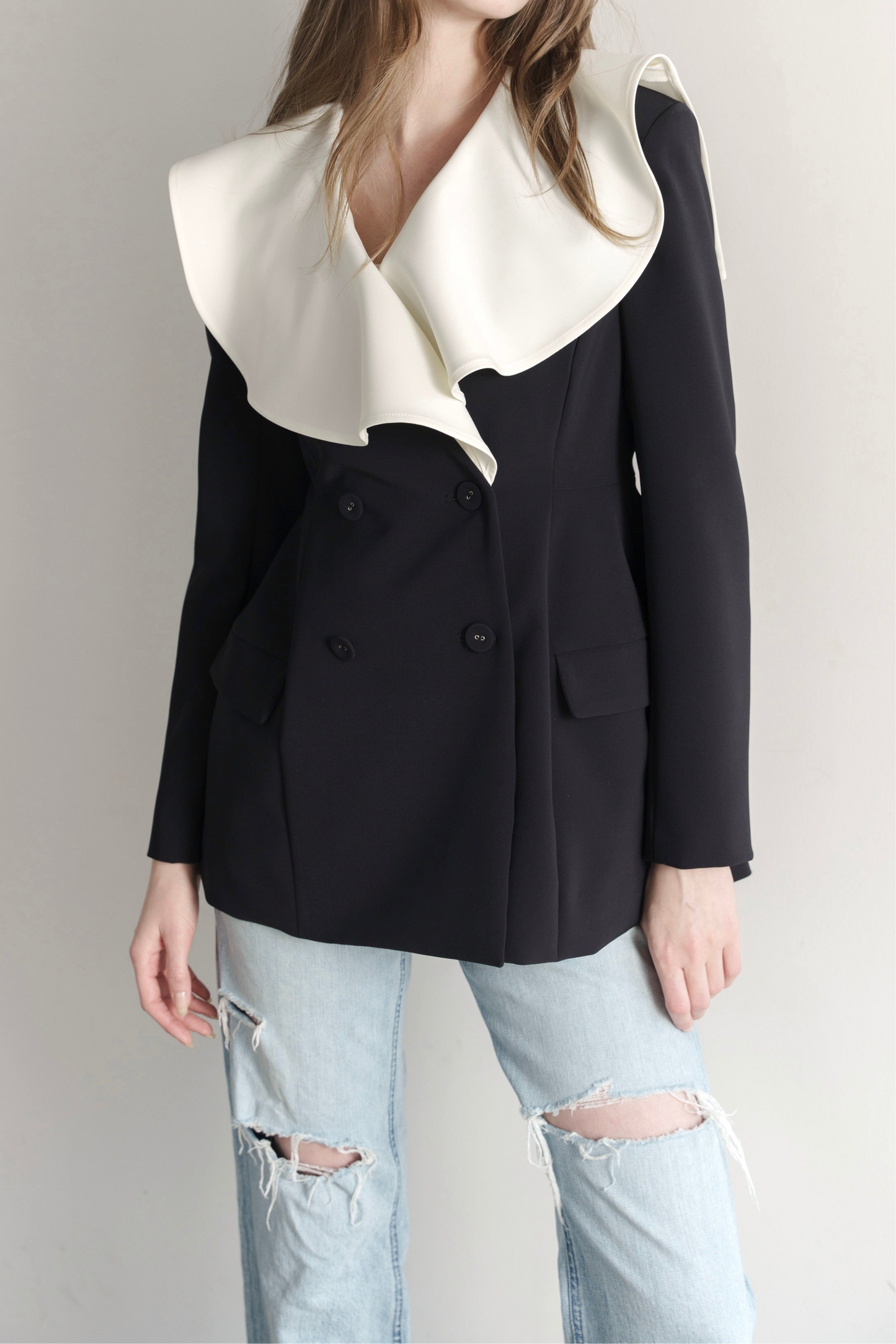 Ruffle 2way Peplum Jacket -Navy