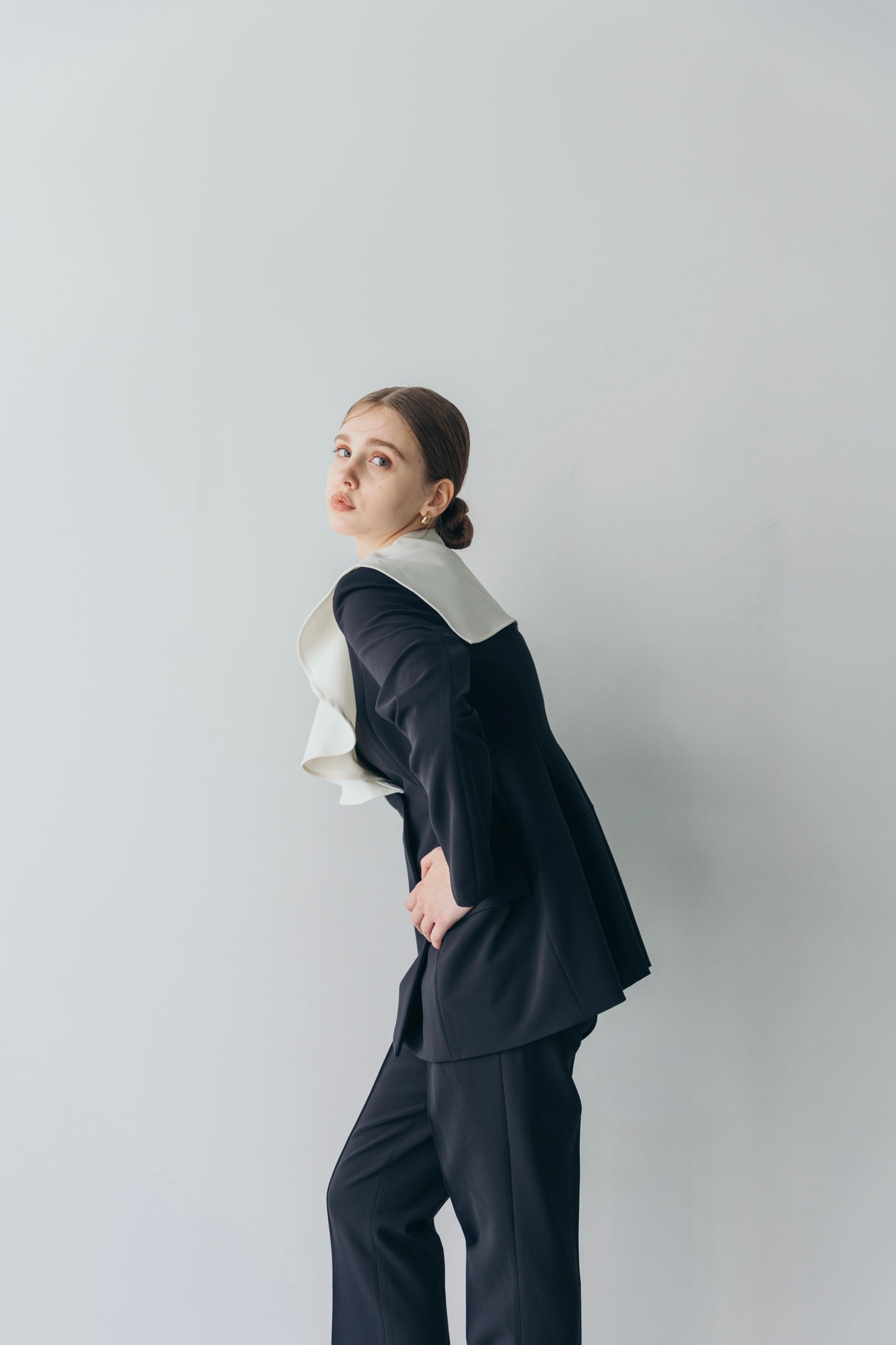 Ruffle 2way Peplum Jacket -Navy