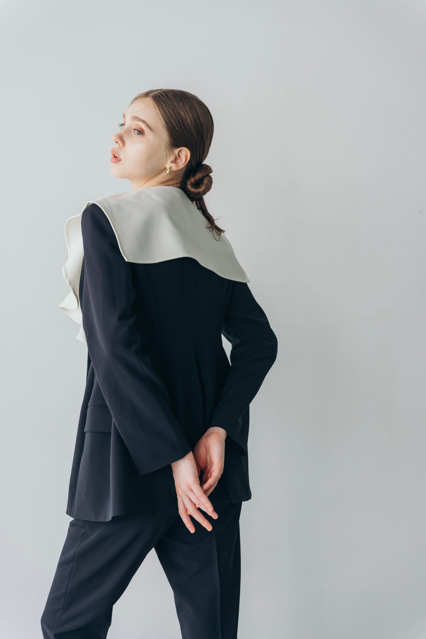 Ruffle 2way Peplum Jacket -Navy