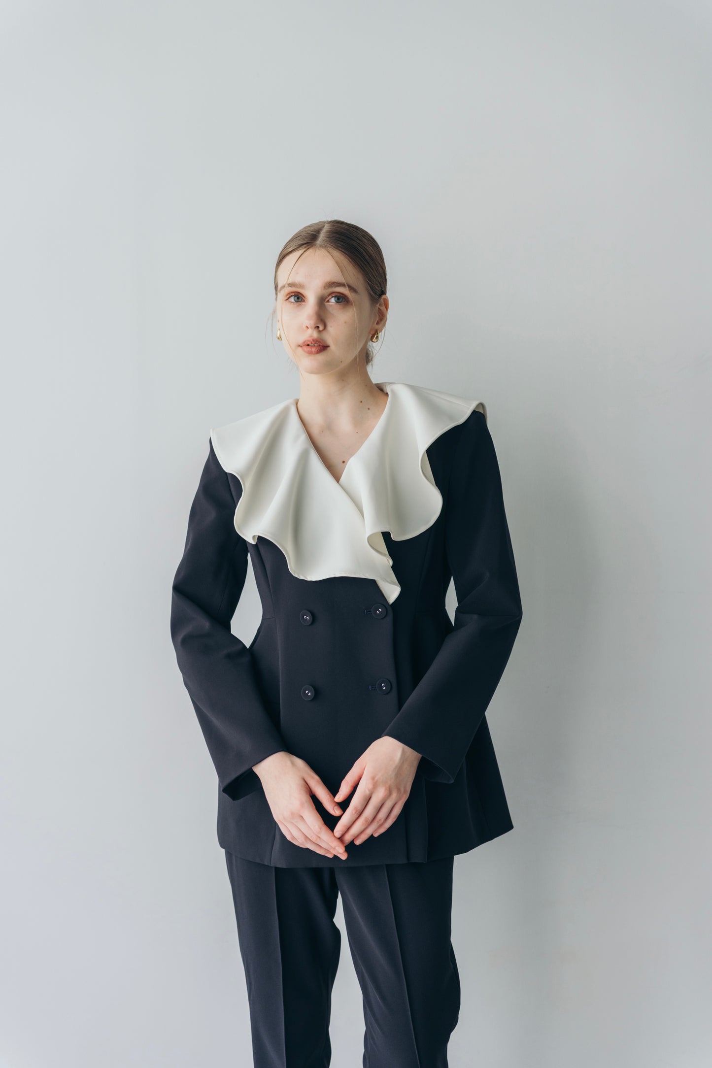 Ruffle 2way Peplum Jacket -Navy