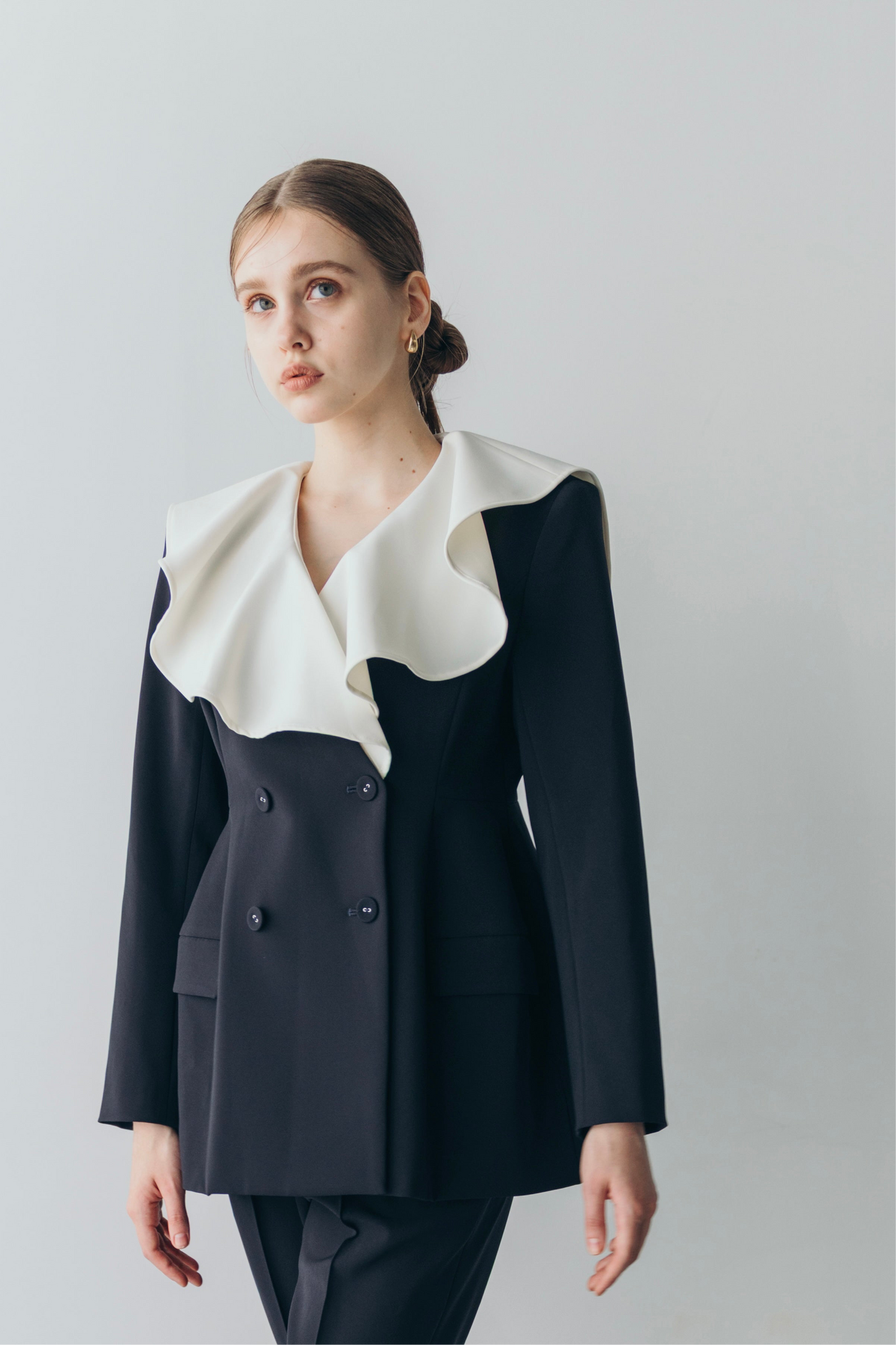 Ruffle 2way Peplum Jacket -Navy