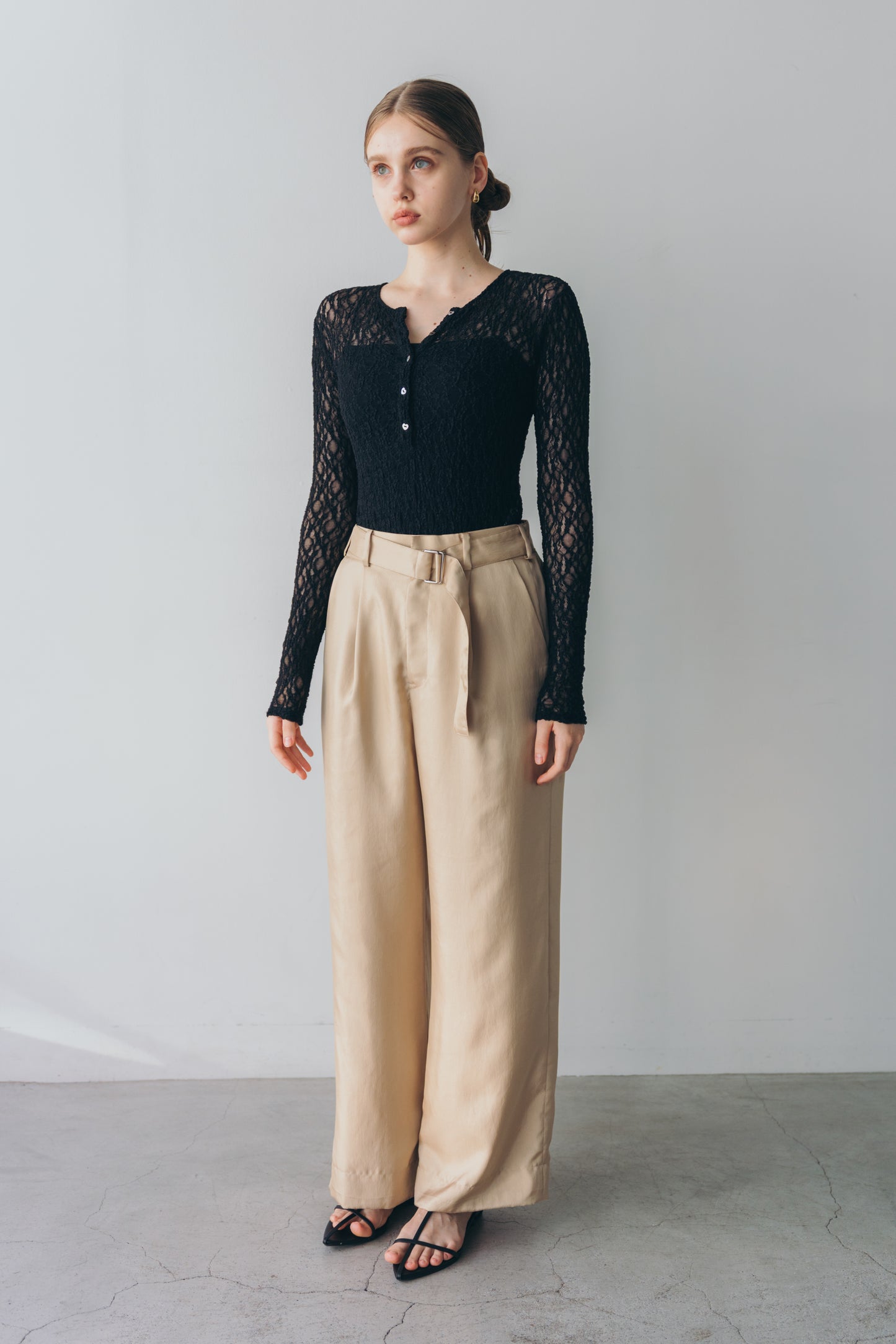 Satin wide pants - beige