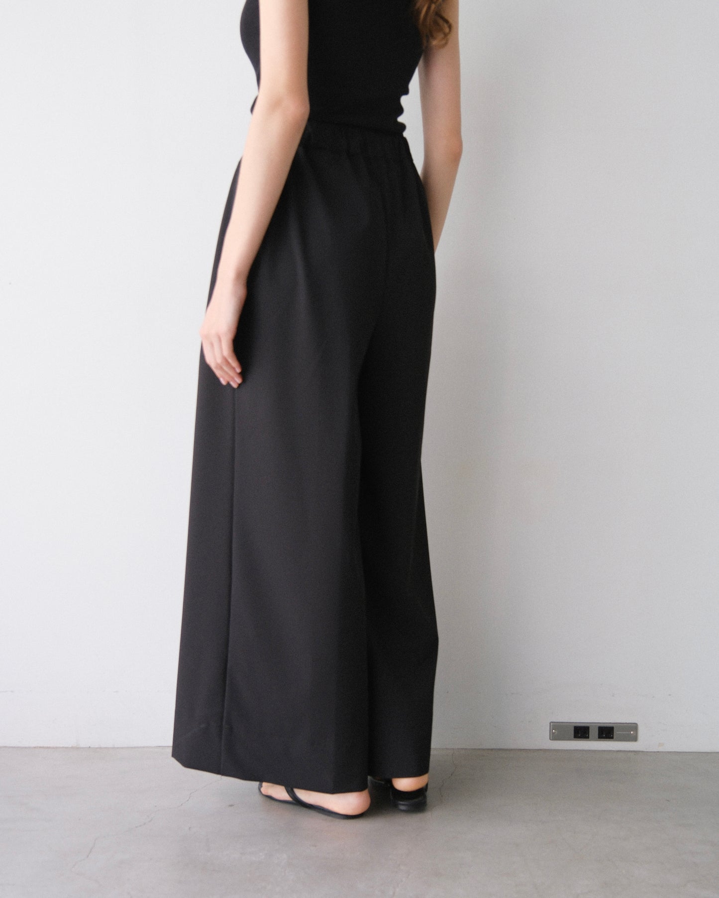 撥水wide pants - Black