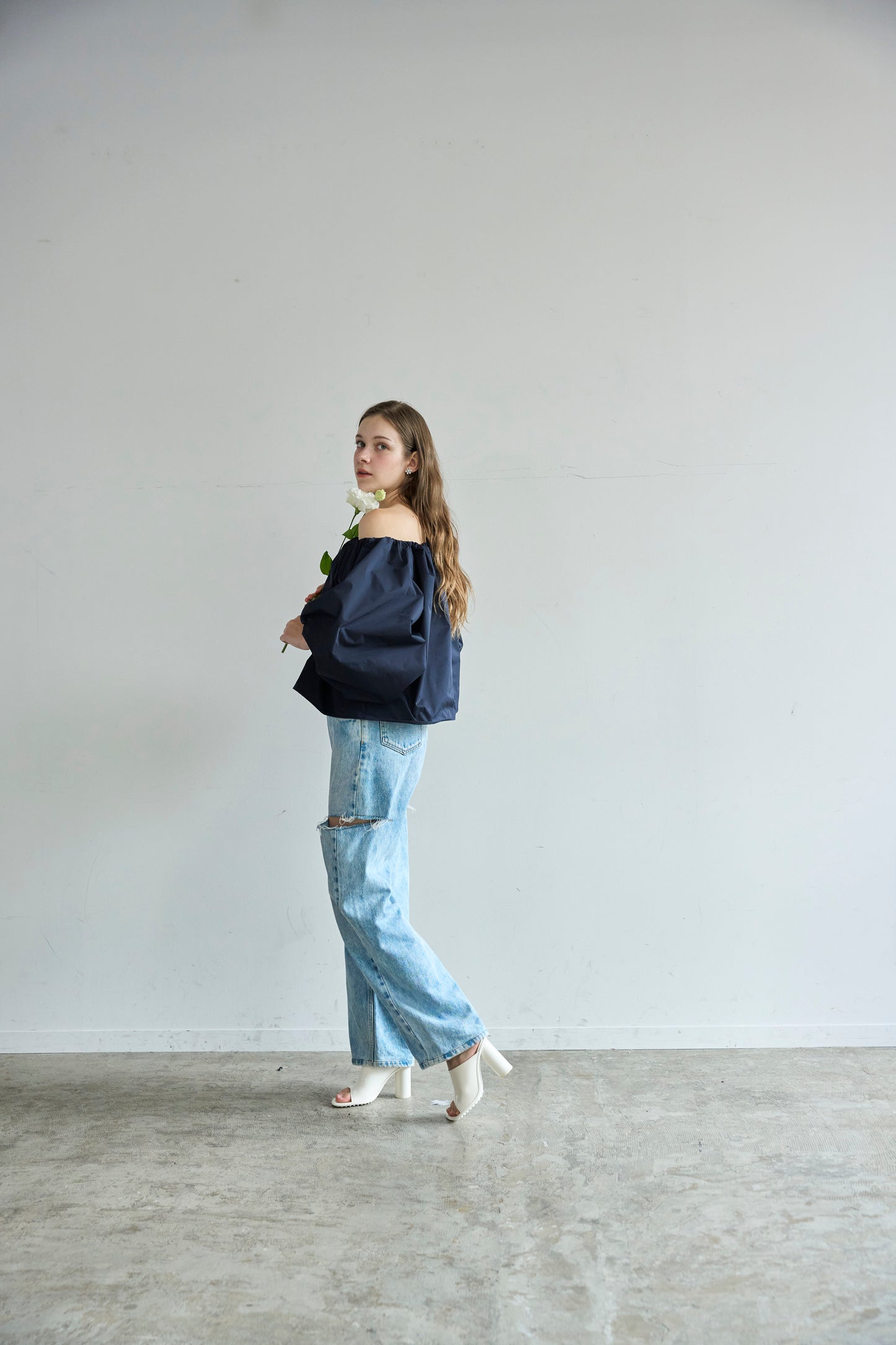 Otona whip off shoulder(Navy)