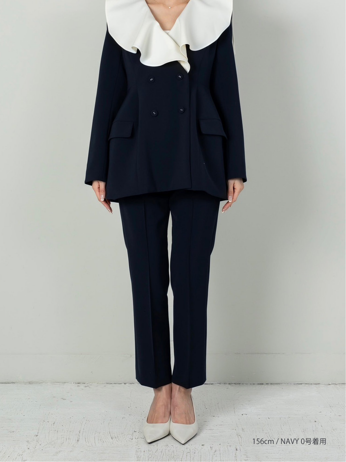 Ruffle 2way Peplum Jacket -Navy