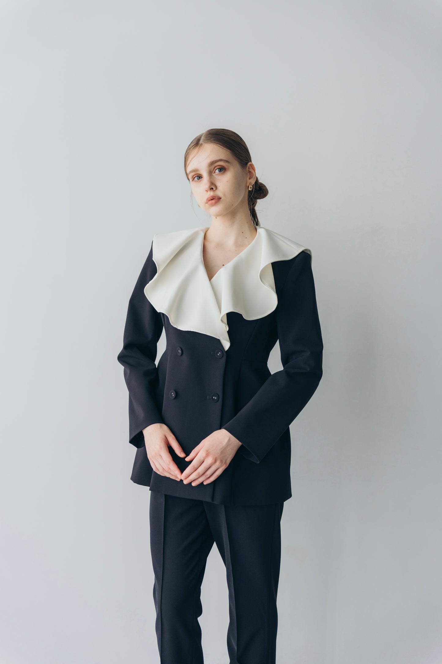 Ruffle 2way Peplum Jacket -Navy