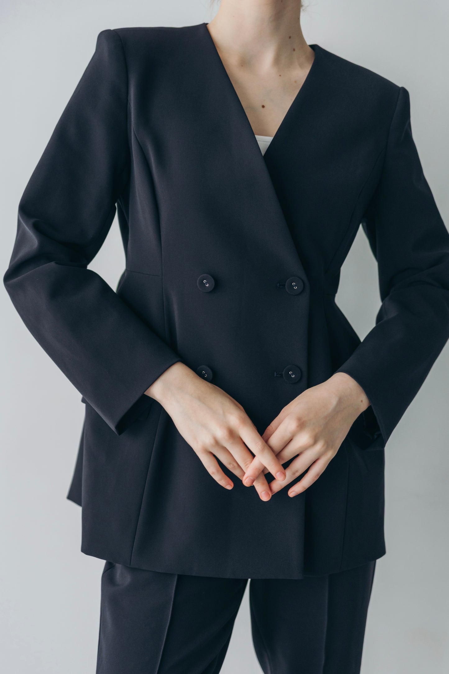 Ruffle 2way Peplum Jacket -Navy