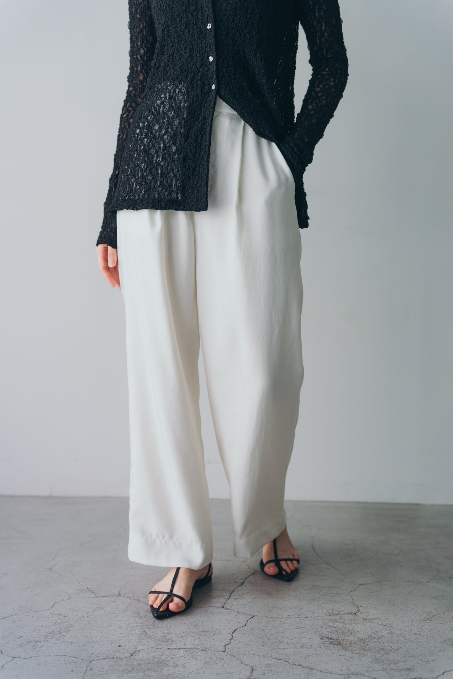 Satin wide pants - White