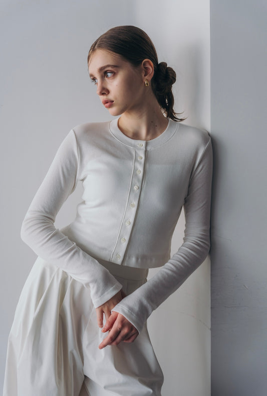 Compact cutsew cardigan (White)