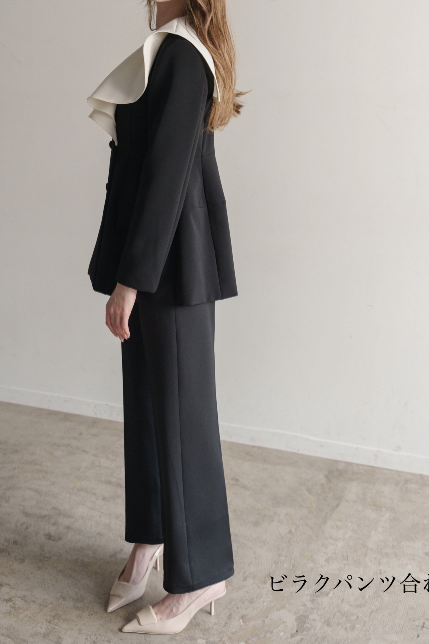 Ruffle 2way Peplum Jacket -Navy