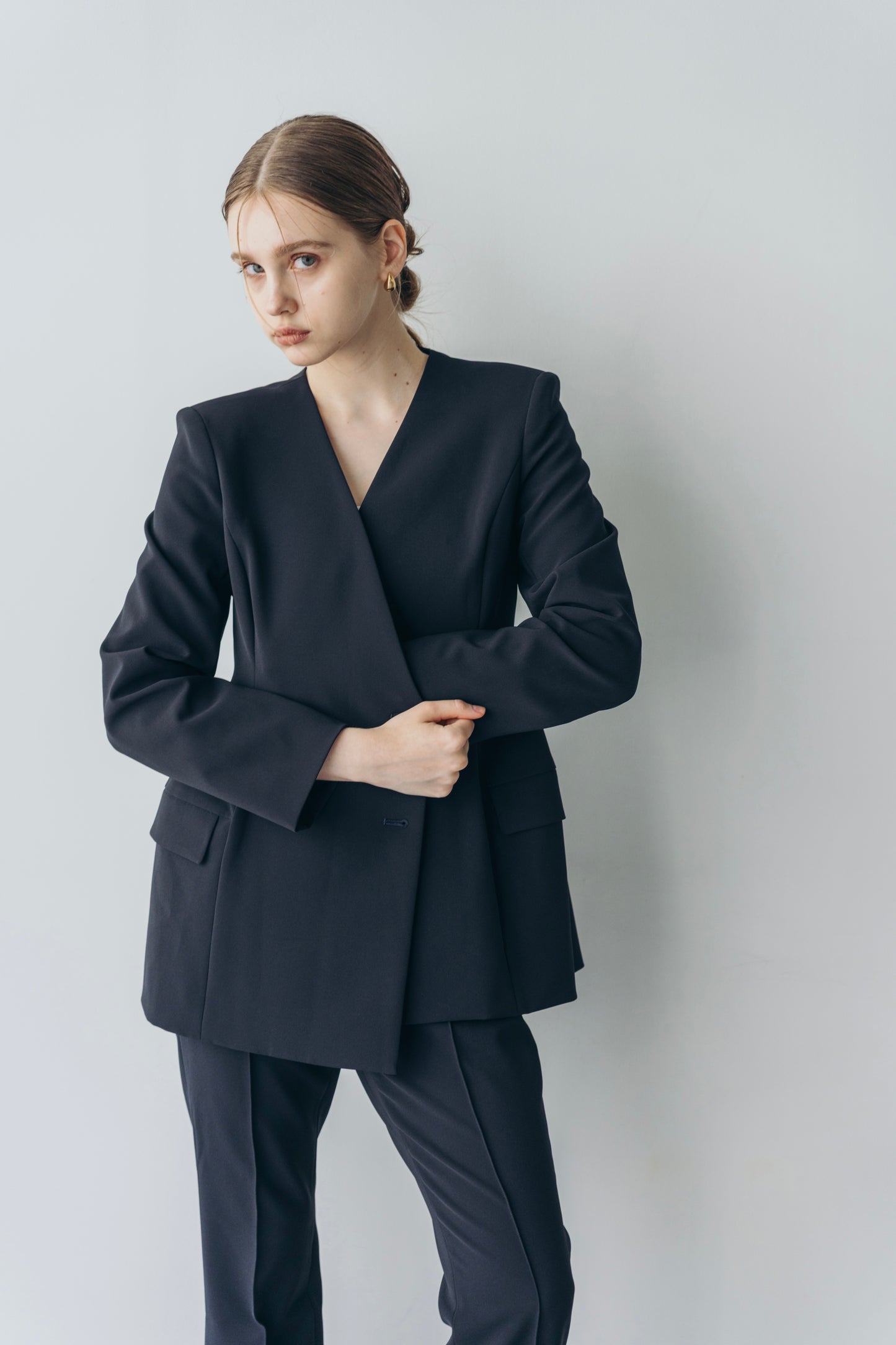 Ruffle 2way Peplum Jacket -Navy