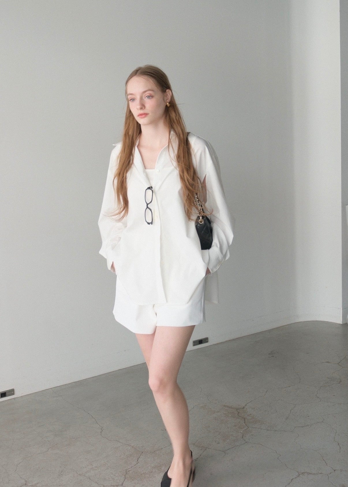 撥水 2way silky over shirt / white