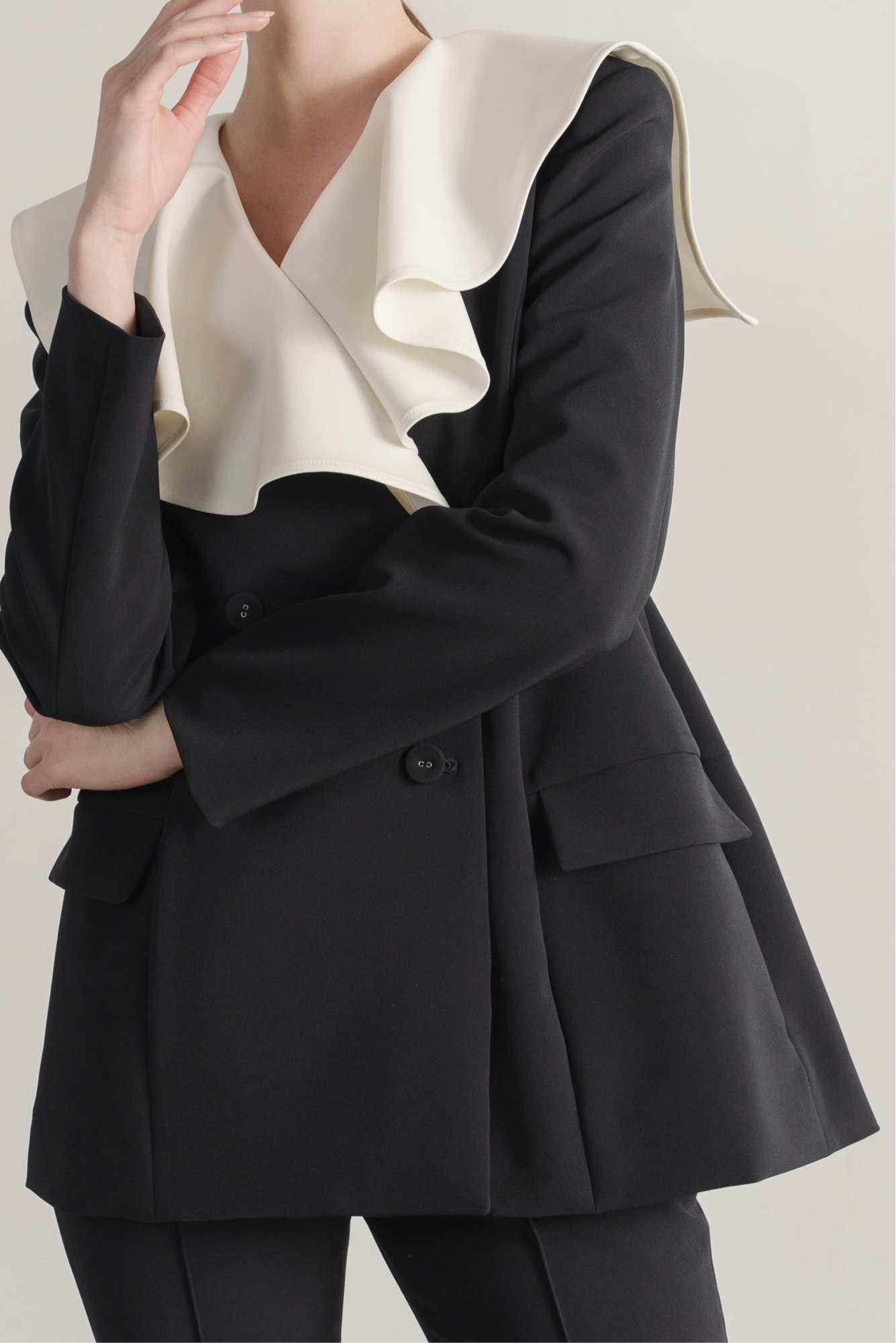 Ruffle 2way Peplum Jacket -Navy