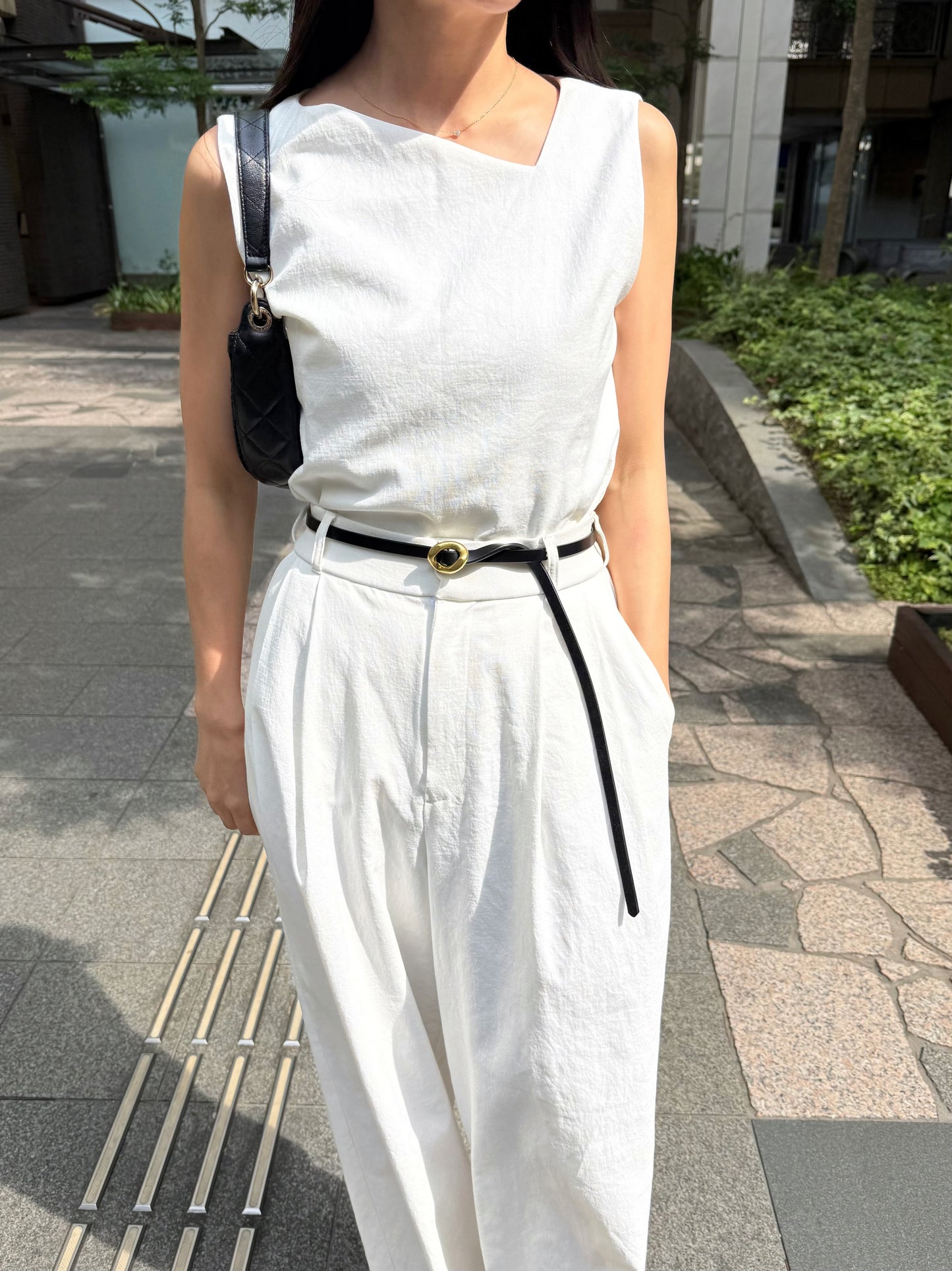 Lady linen like pants(White)