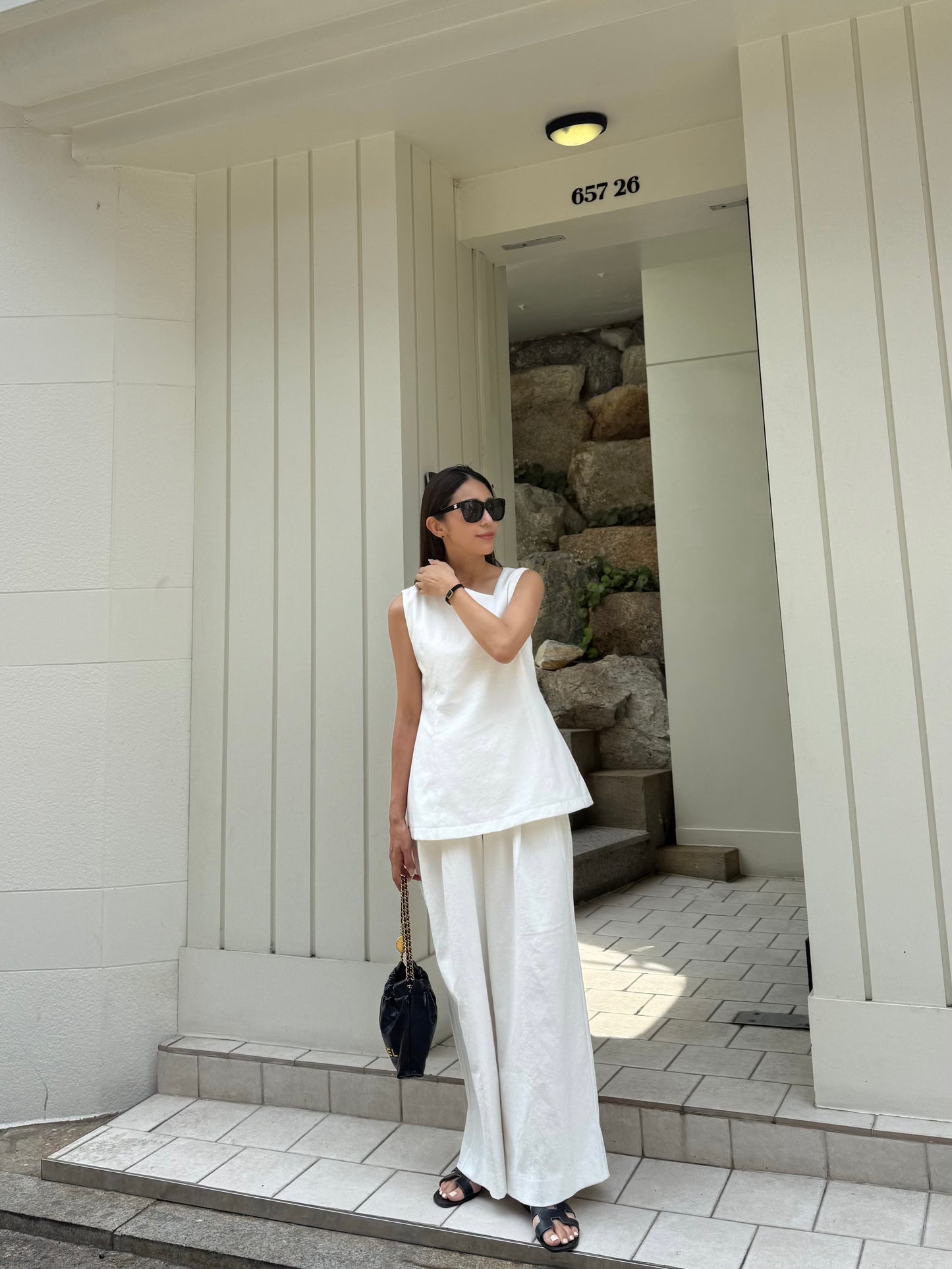 Lady linen like pants(White)