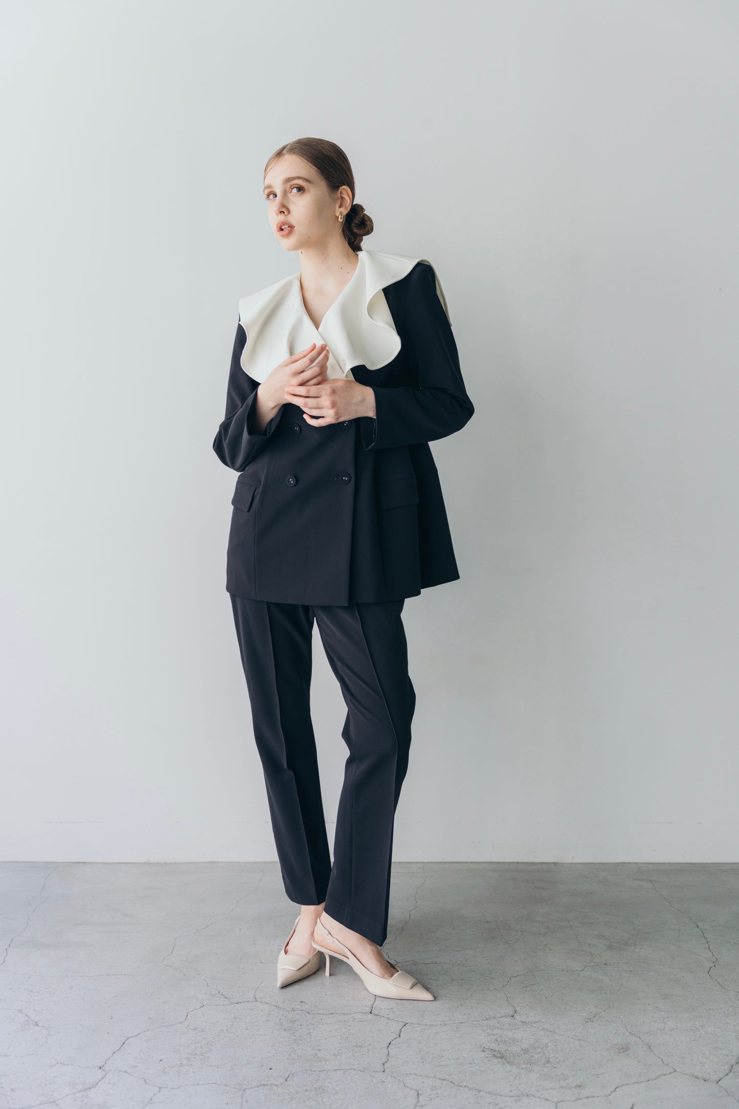 Ruffle 2way Peplum Jacket -Navy