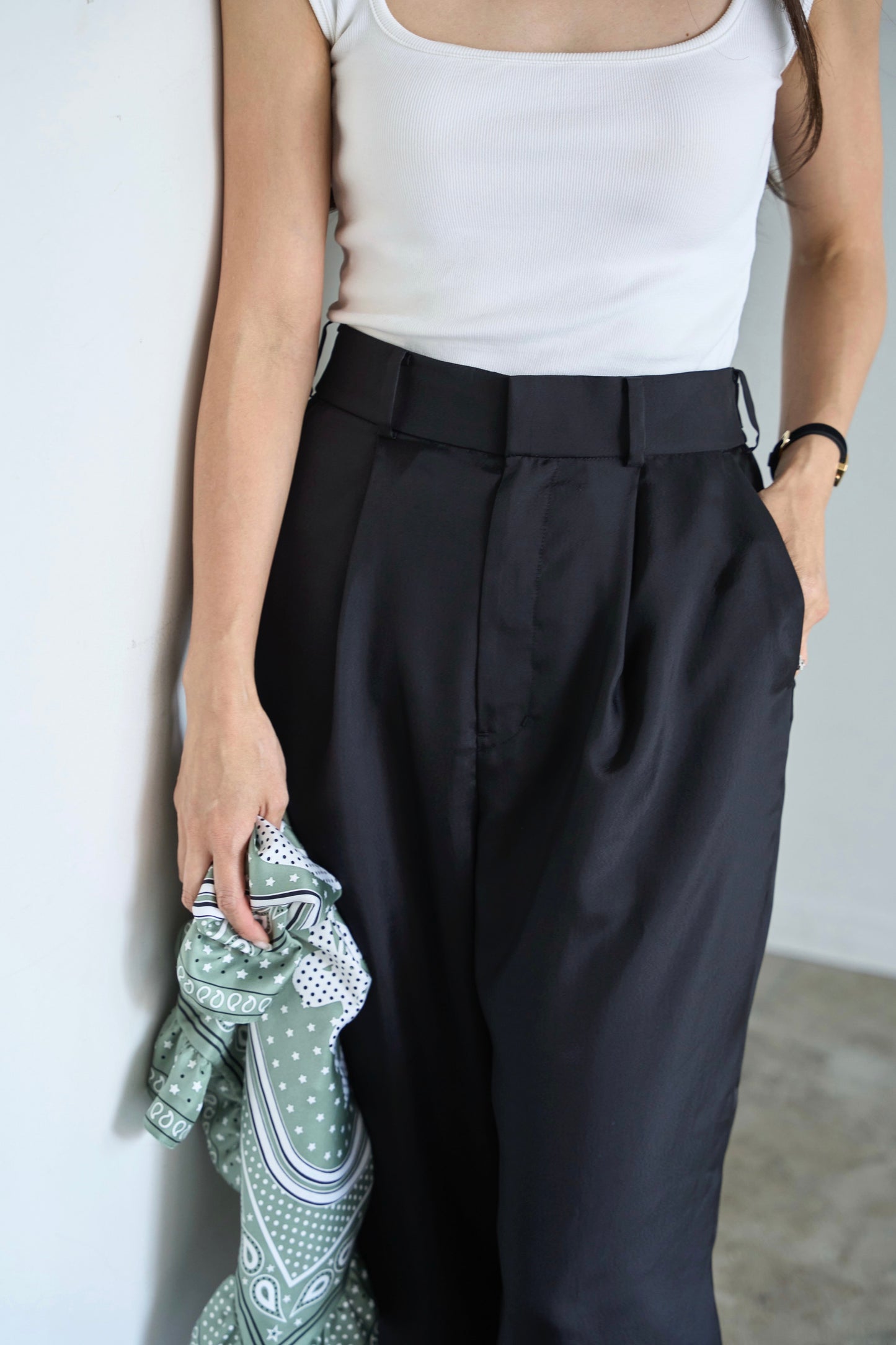 Satin wide pants - Black