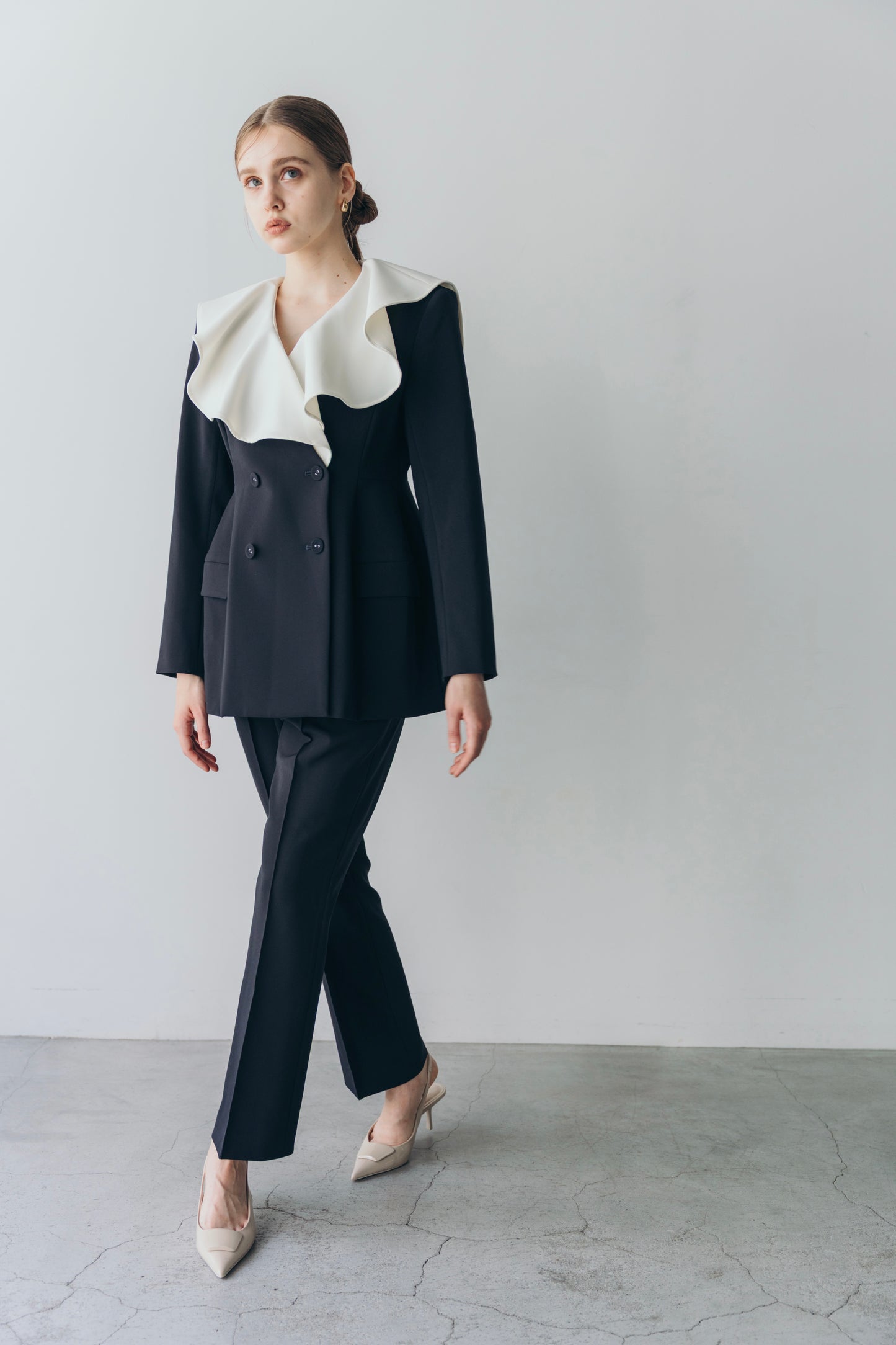 Ruffle 2way Peplum Jacket -Navy