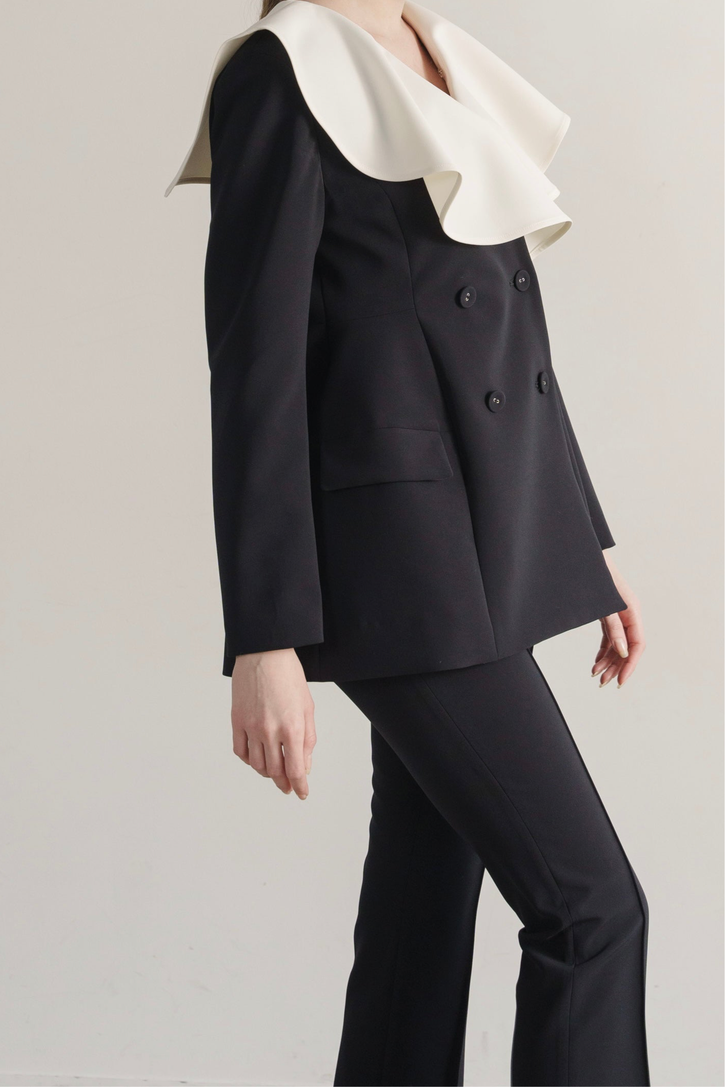 Ruffle 2way Peplum Jacket -Navy