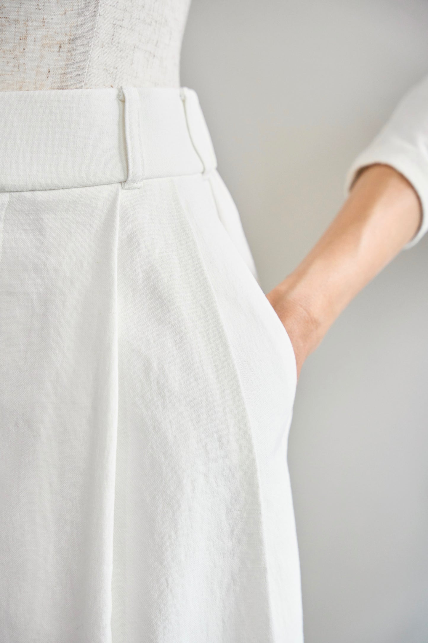 Lady linen like pants(White)