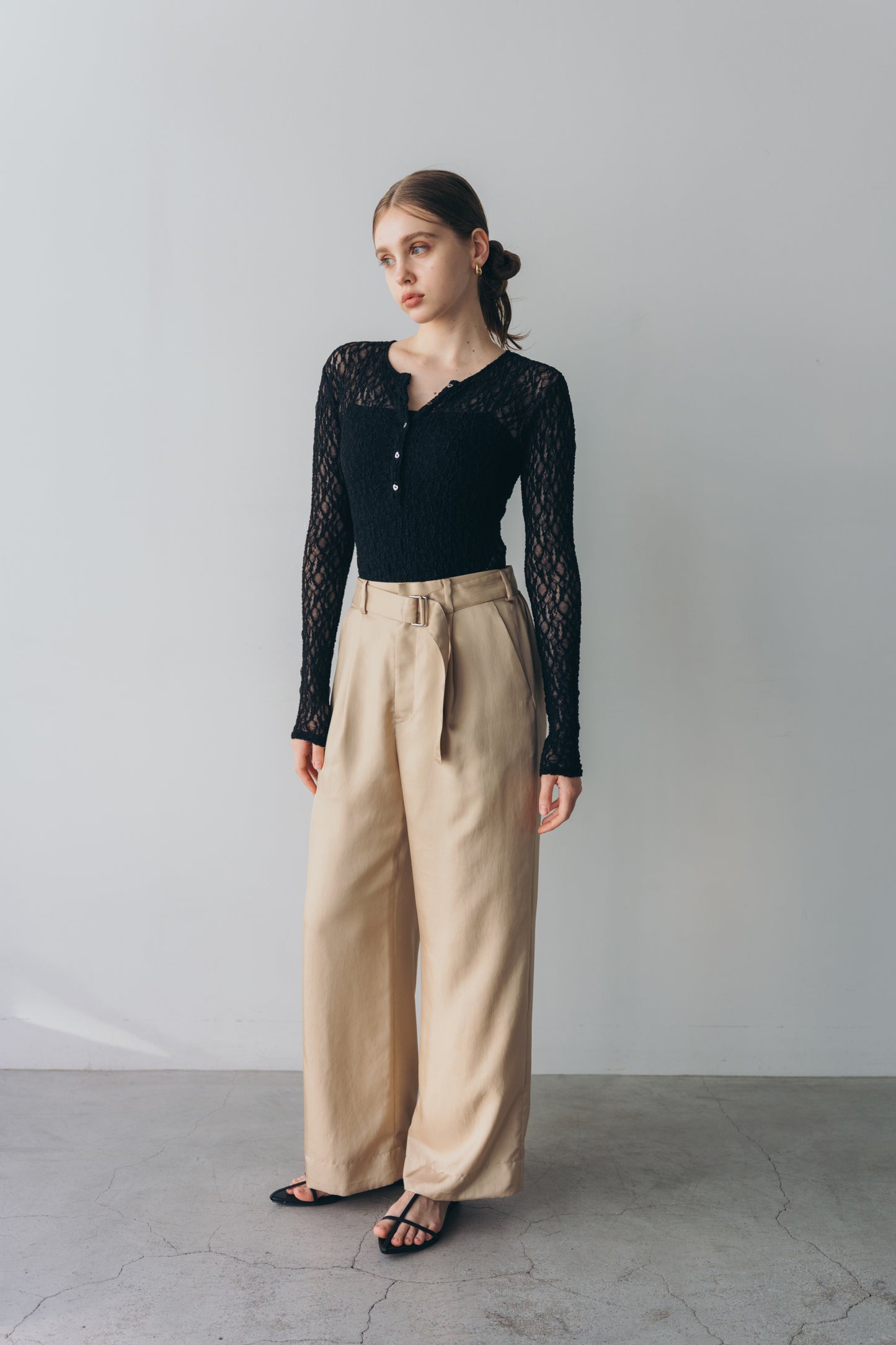 Satin wide pants - beige
